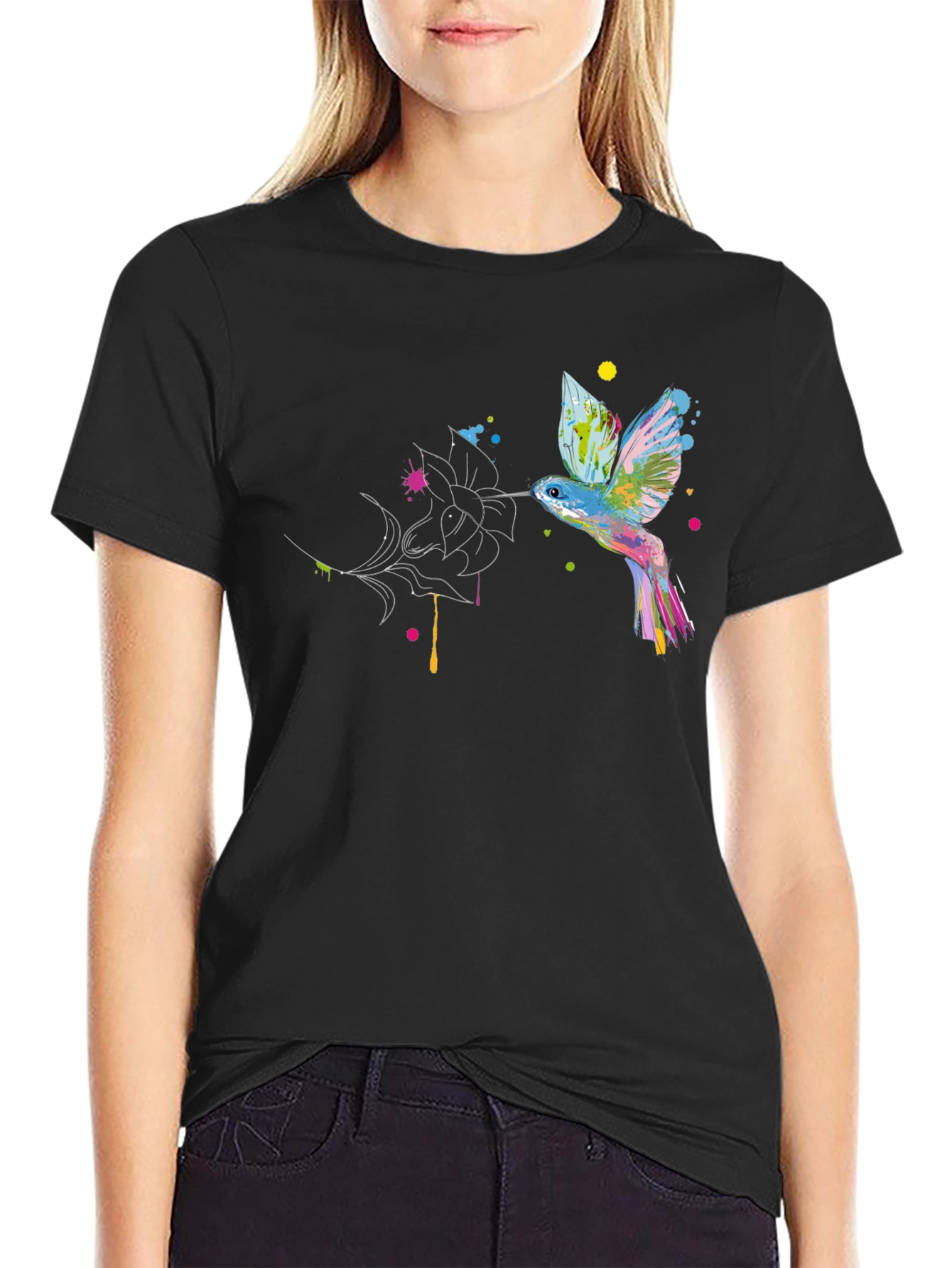 Black Hummingbird Graphic Black T-Shirt view 2