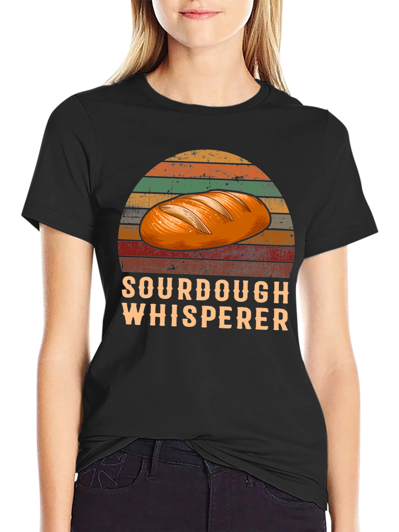 Black Sourdough Whisperer Retro Graphic T-Shirt view 2
