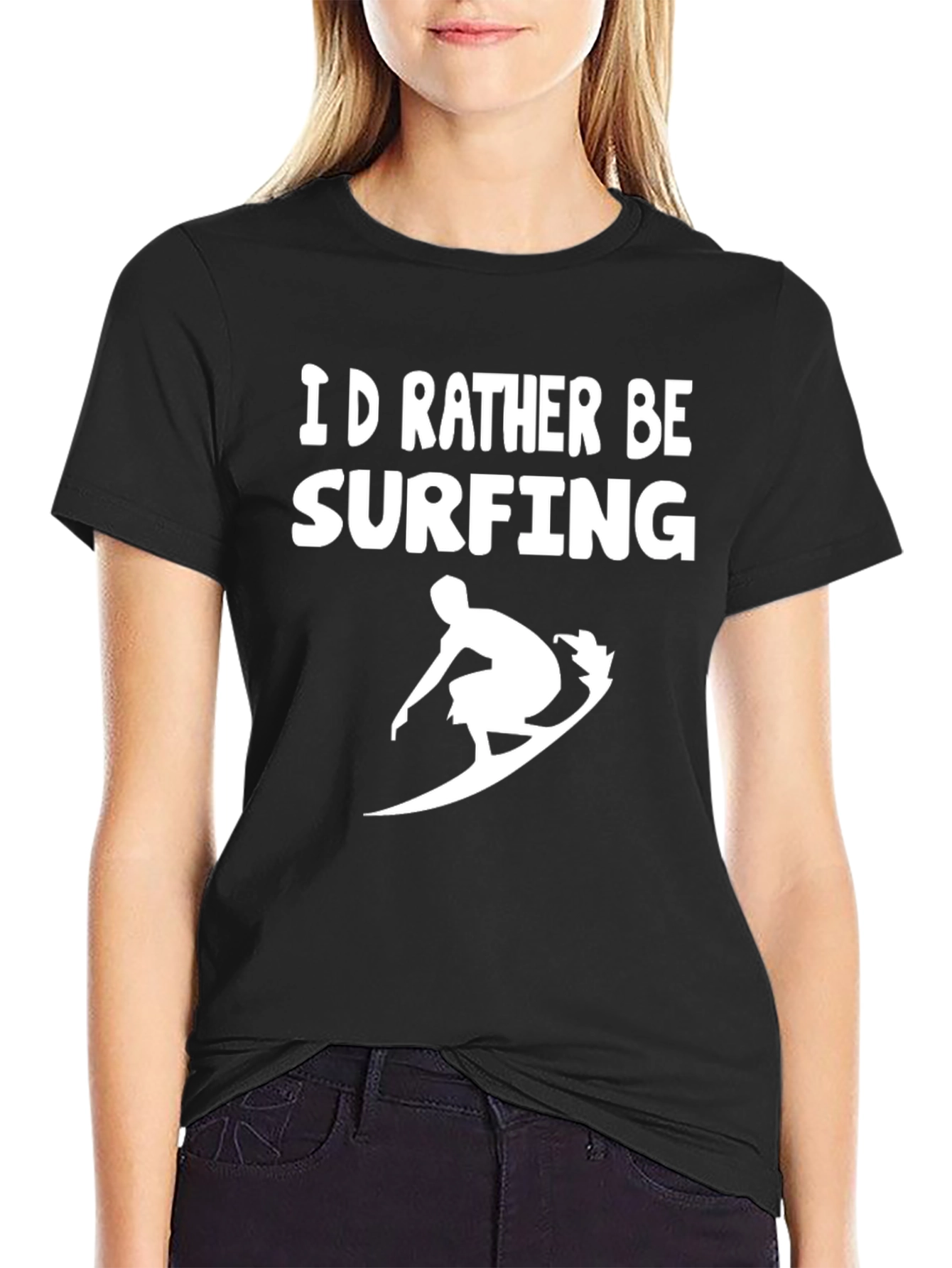 Black I'd Rather Be Surfing T-Shirt view 2