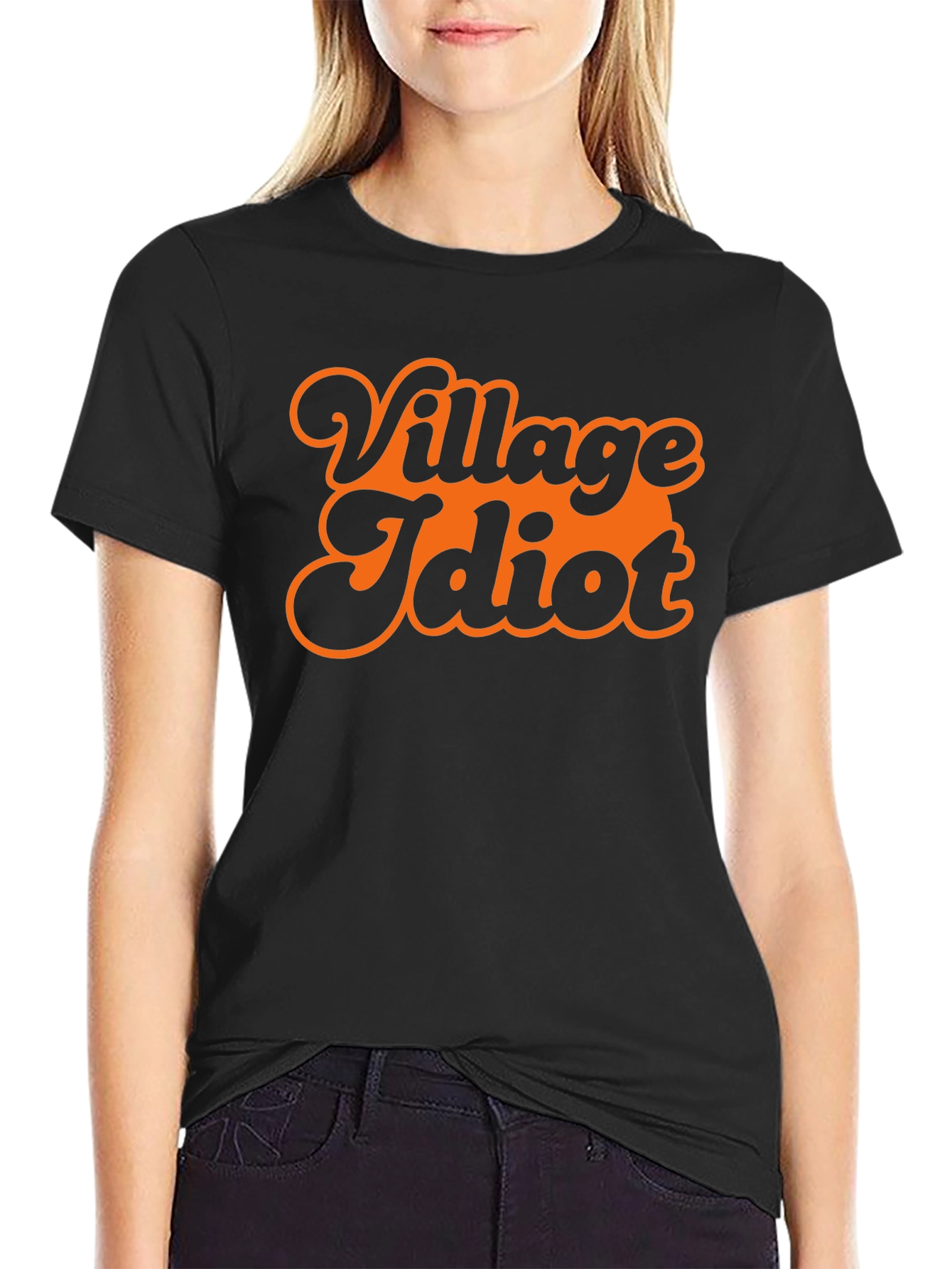 Black Village Idiot Graphic Tee - Retro Style Black T-Shirt view 2