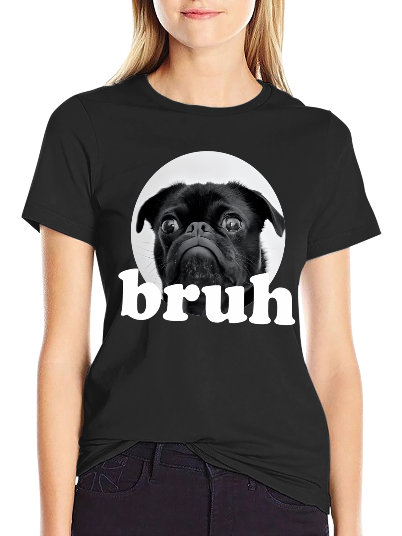 Black Black Pug "Bruh" Graphic T-Shirt view 2