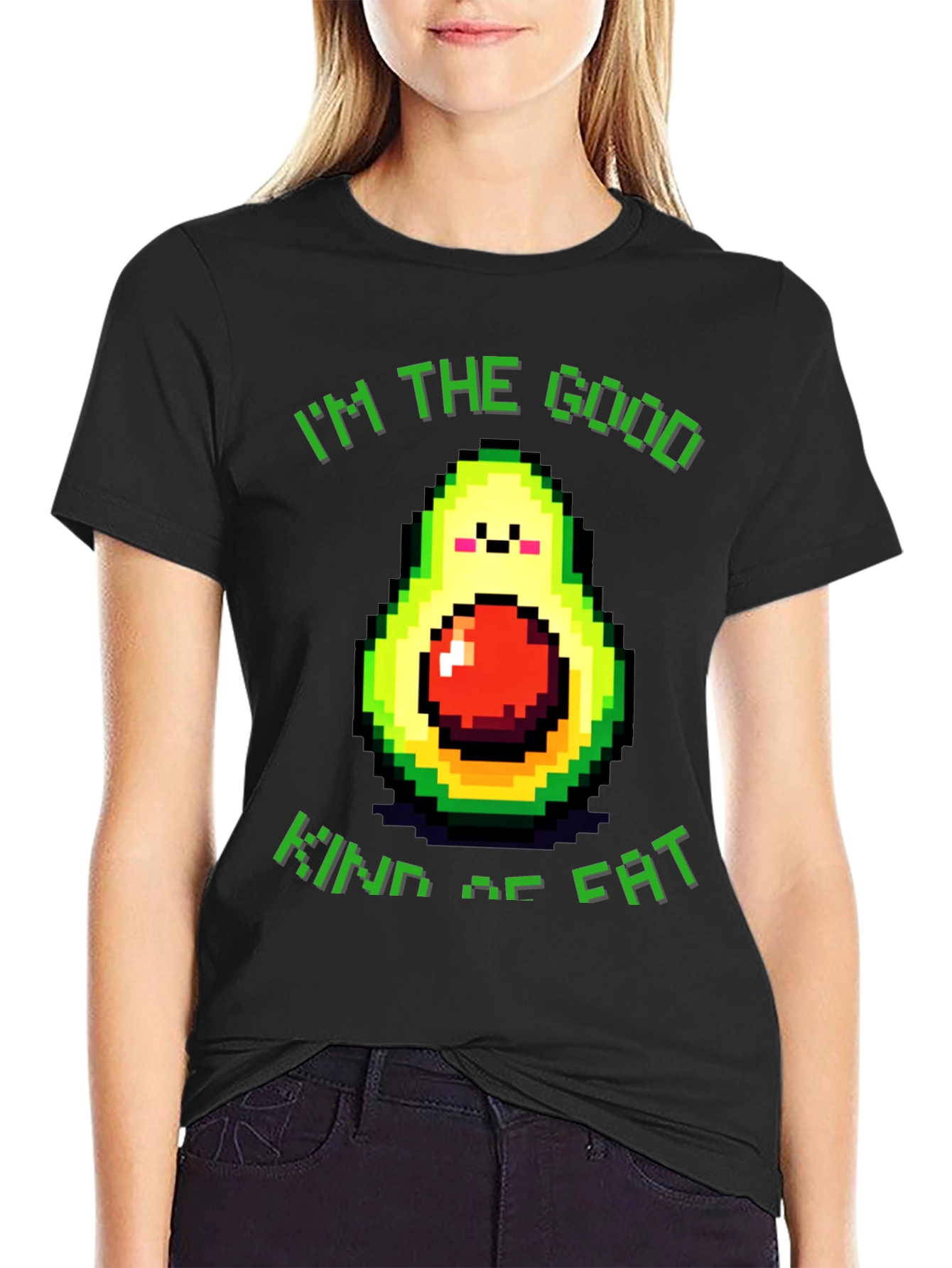 Black Funny Avocado T-Shirt - "I'm the Good Kind of Fat" view 2