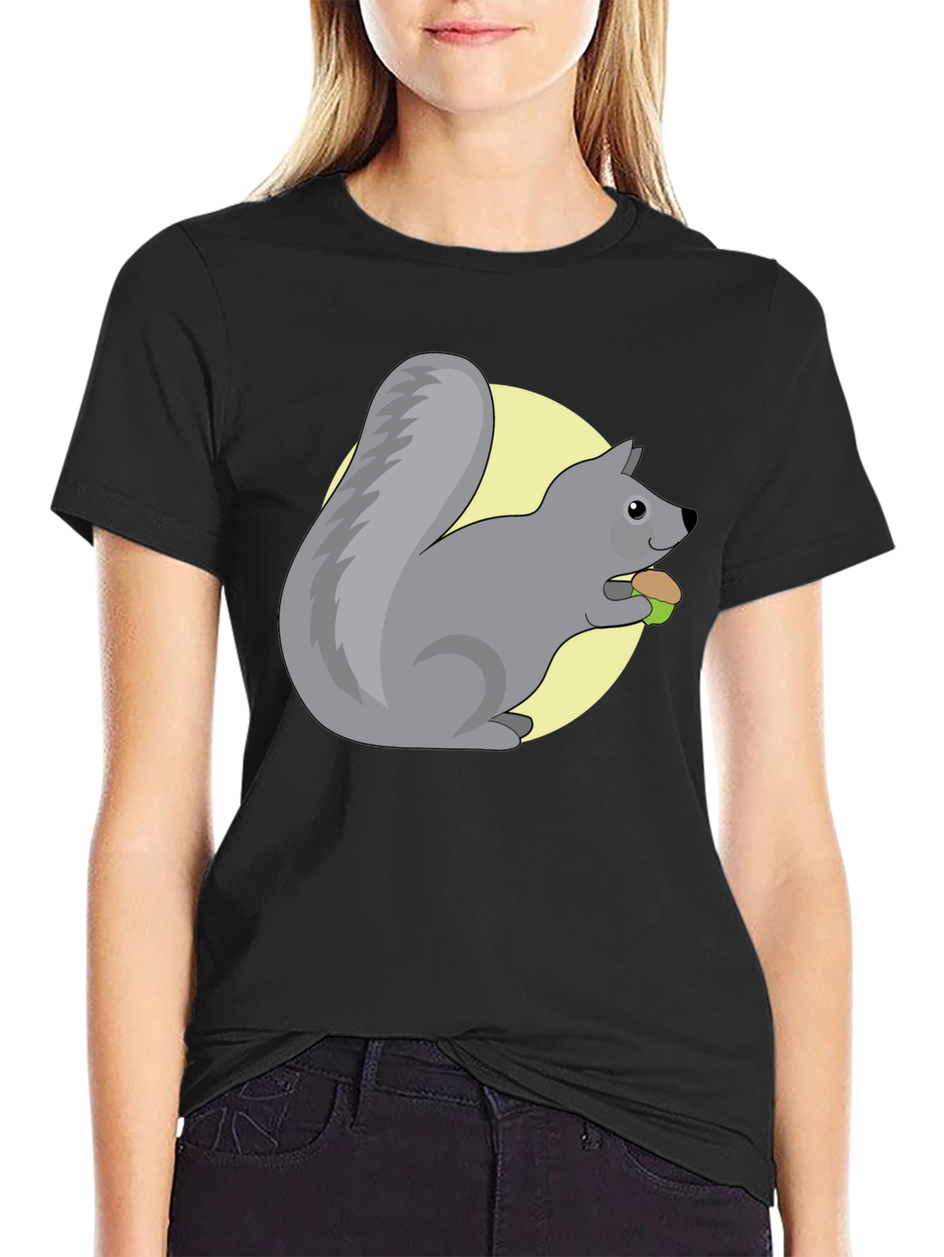 Cute Squirrel Eating Nut Graphic Tee - Black - 2
