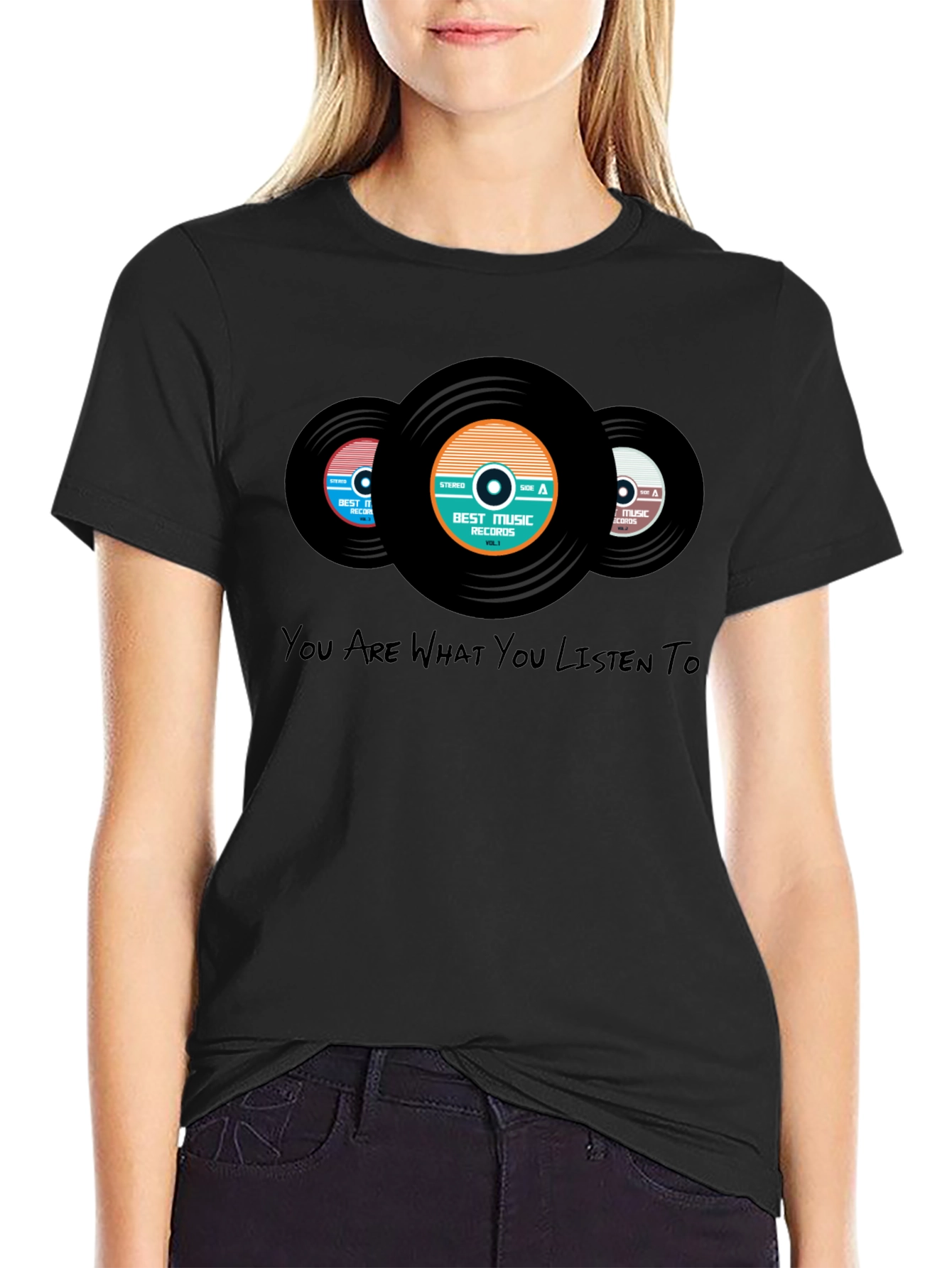 Black Vinyl Record Graphic Tee - Music Lover T-Shirt view 2