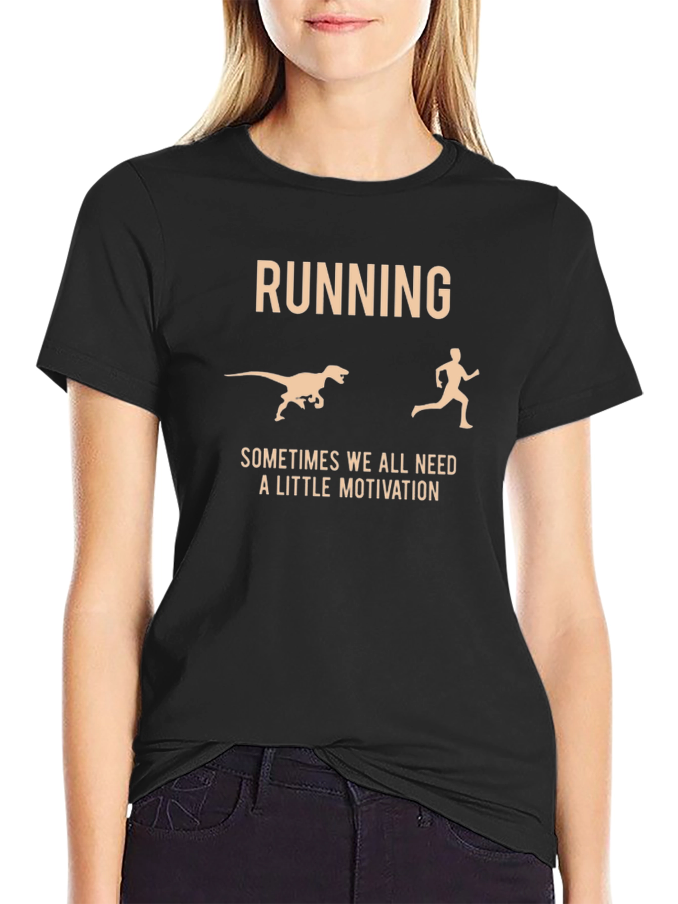 Black Running Motivation T-Shirt: Dinosaur Chaser view 2