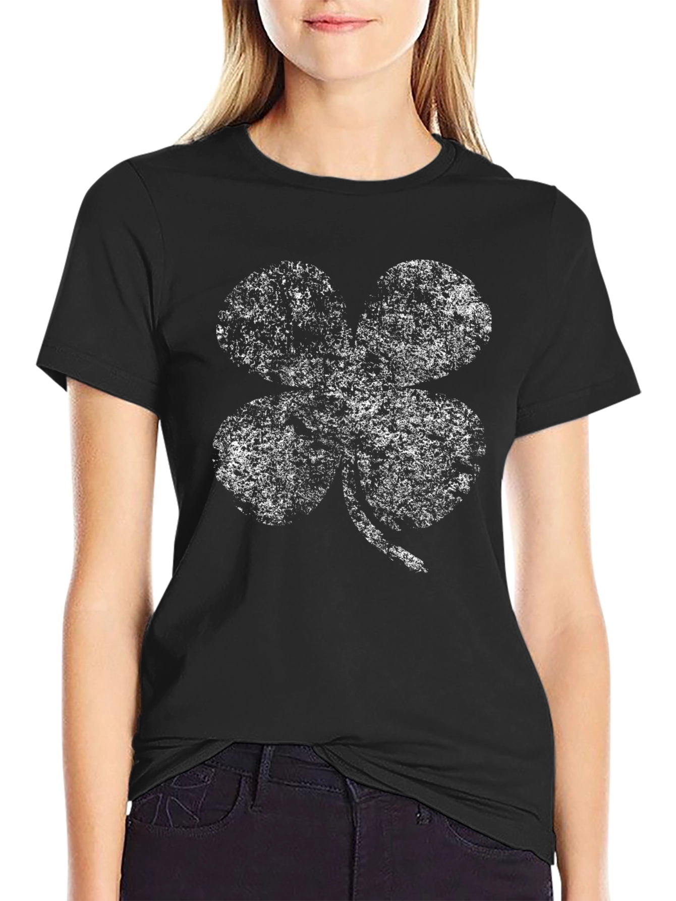 Black Lucky Four Leaf Clover Graphic Tee - Black view 2