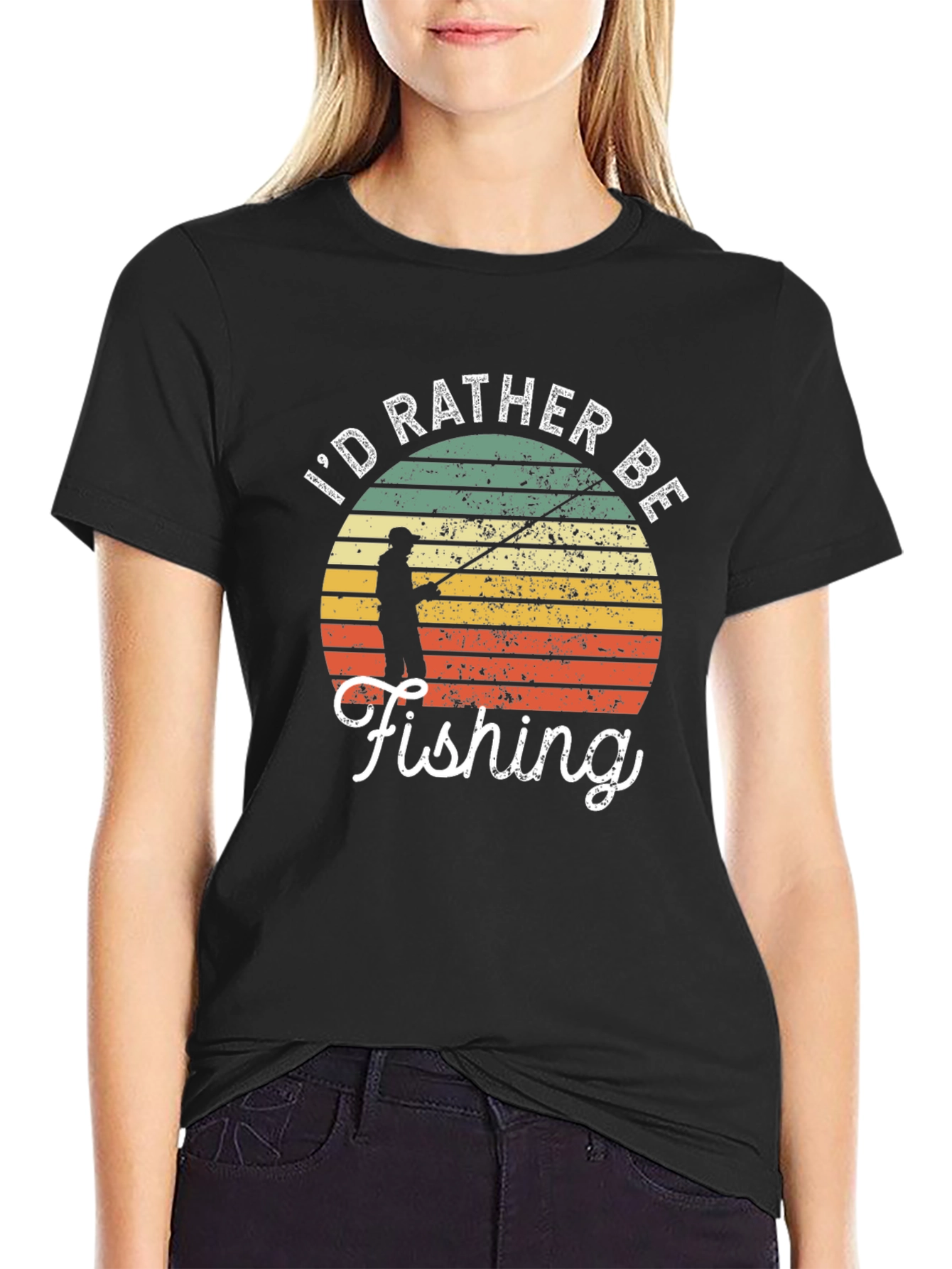 Black I'd Rather Be Fishing T-Shirt, Retro Angler Tee view 2