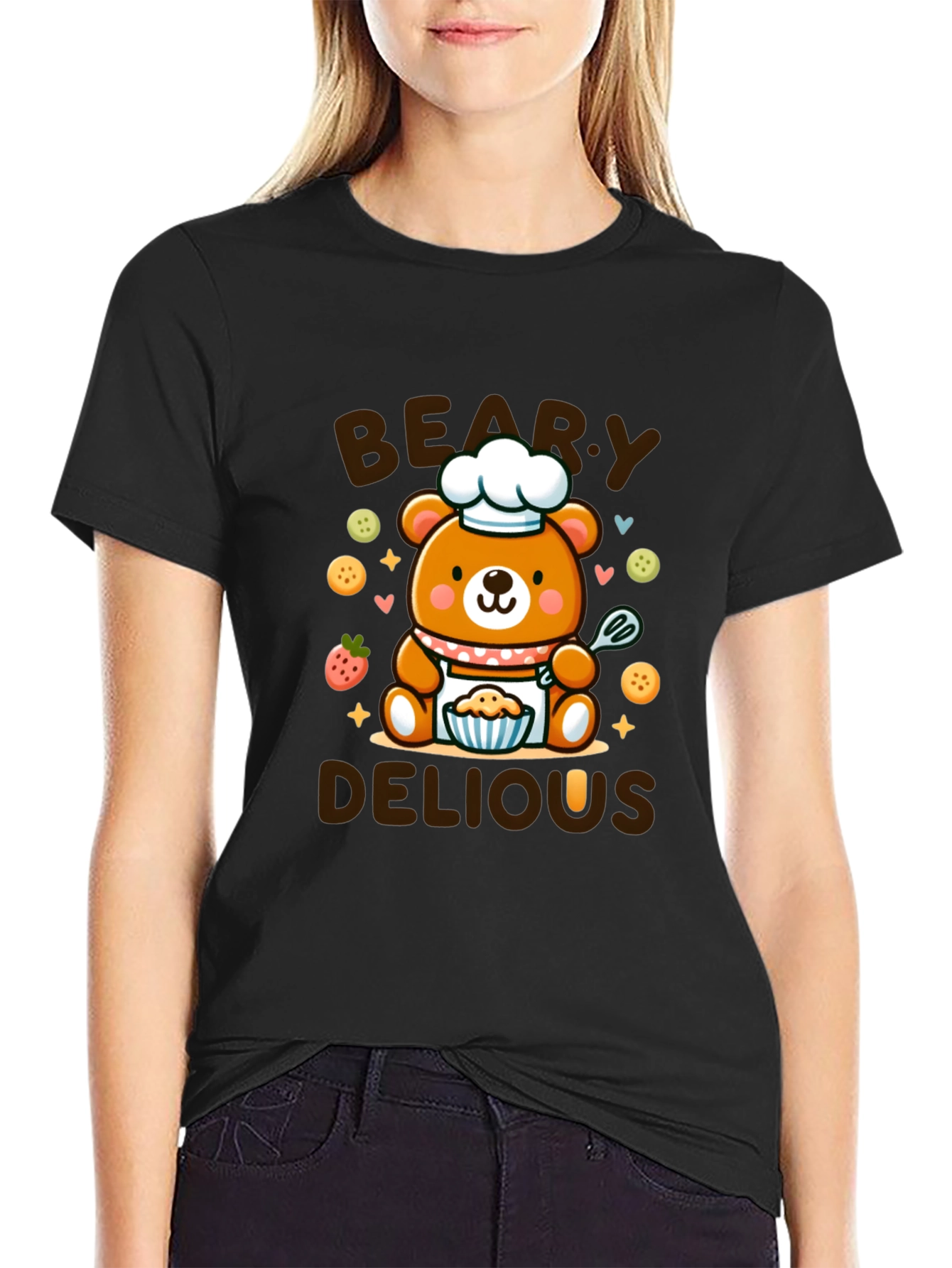 Black Beary Delious T-Shirt - Cute Chef Bear Design view 2