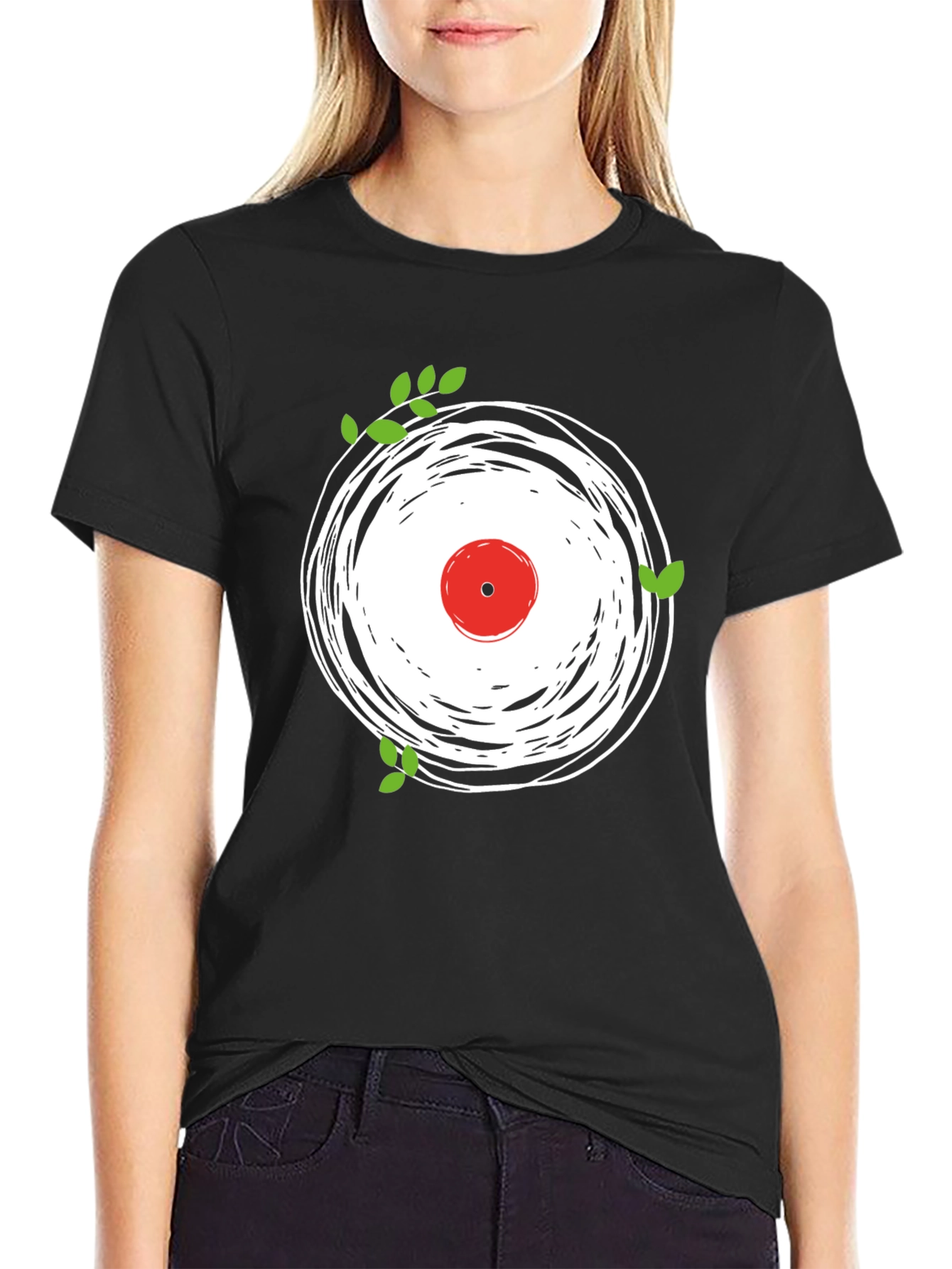 Black Vinyl Record Graphic Tee - Black Cotton Blend view 2
