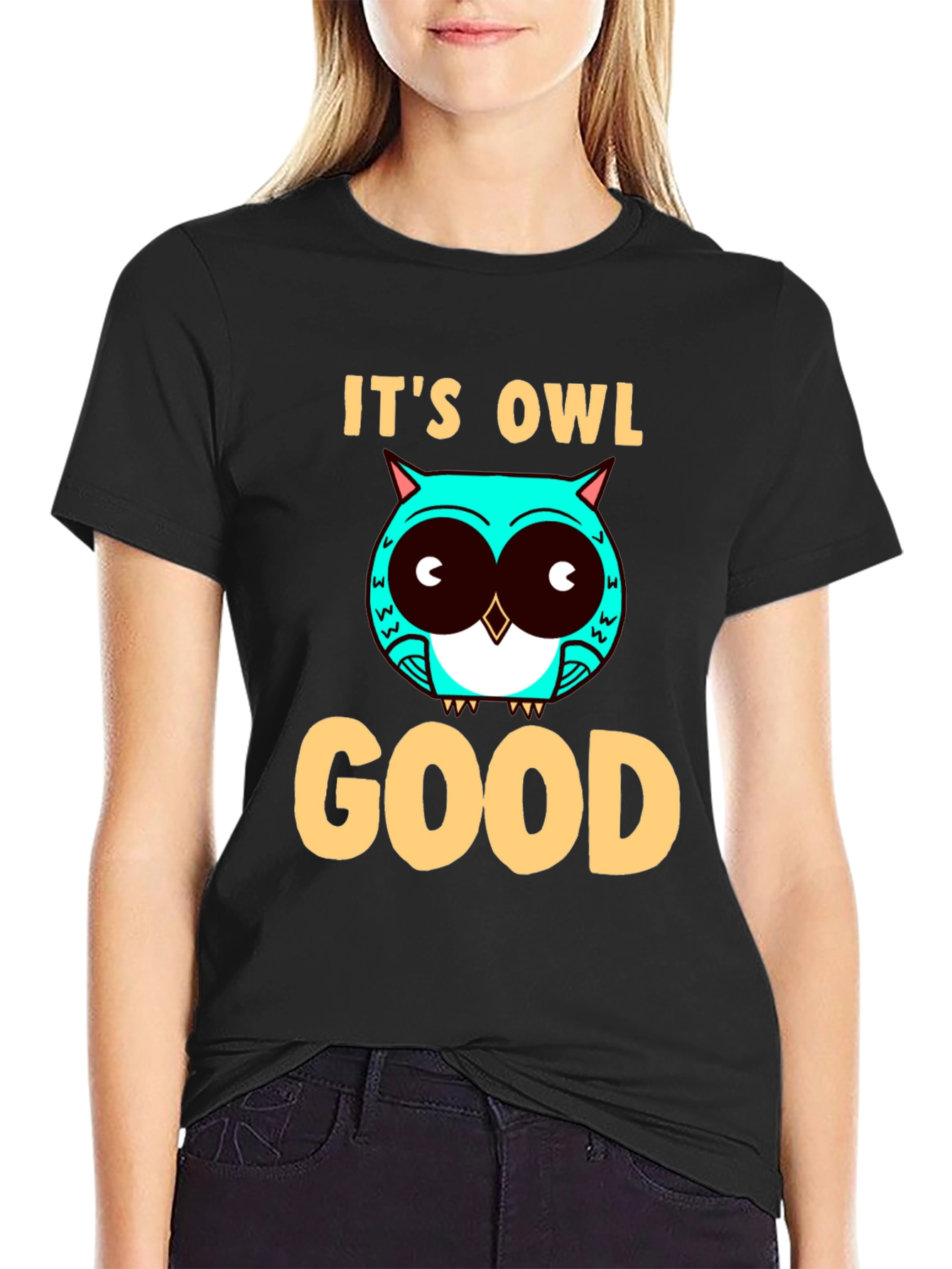Black It's Owl Good Graphic Tee - Mens Black T-Shirt view 2