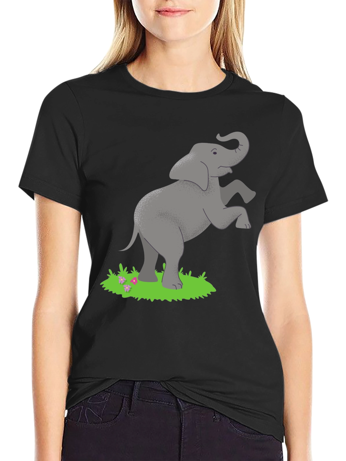 Black Elephant Graphic Tee - Classic Black Cotton Comfort view 2