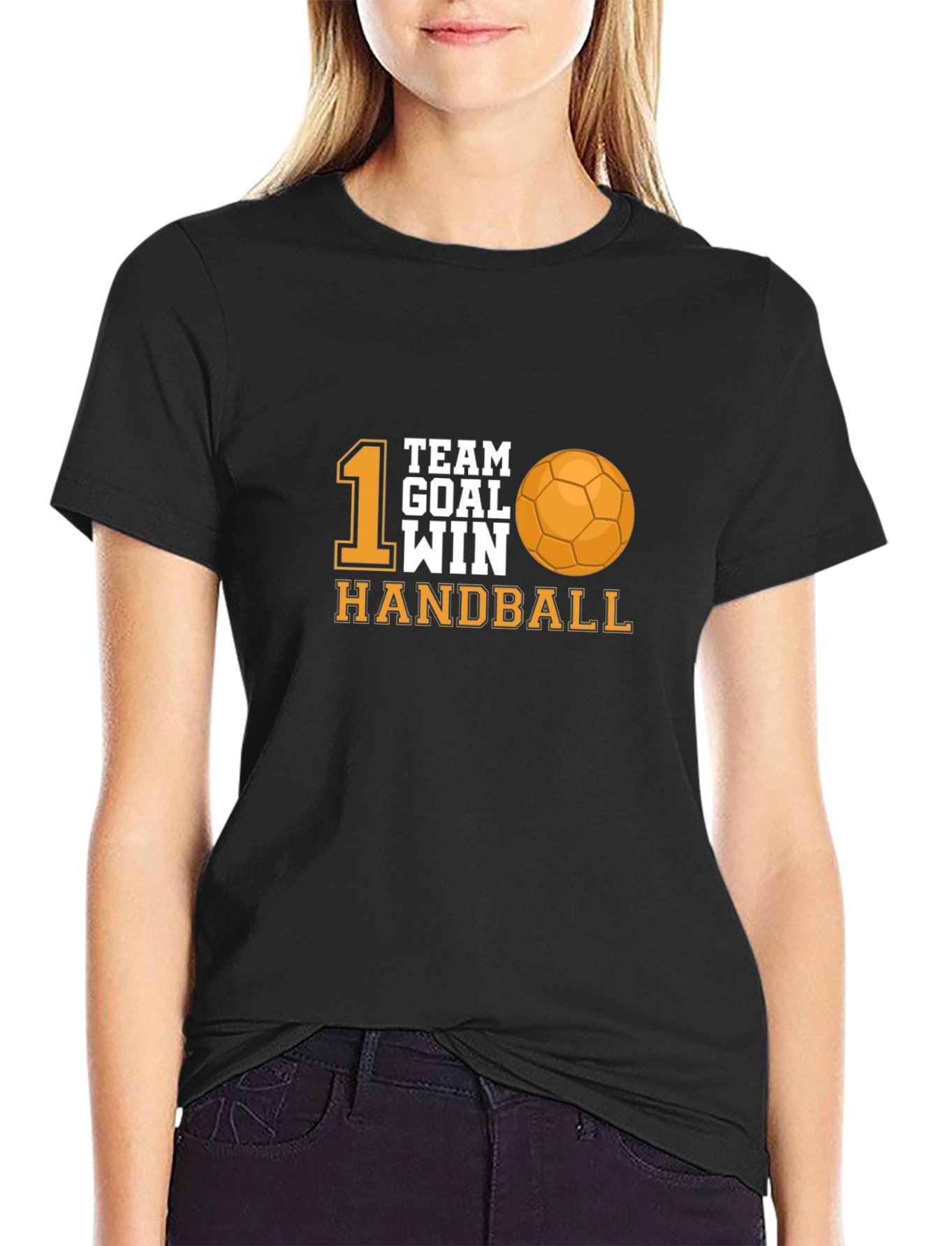 Black Handball Team Goal Win Black T-Shirt view 2