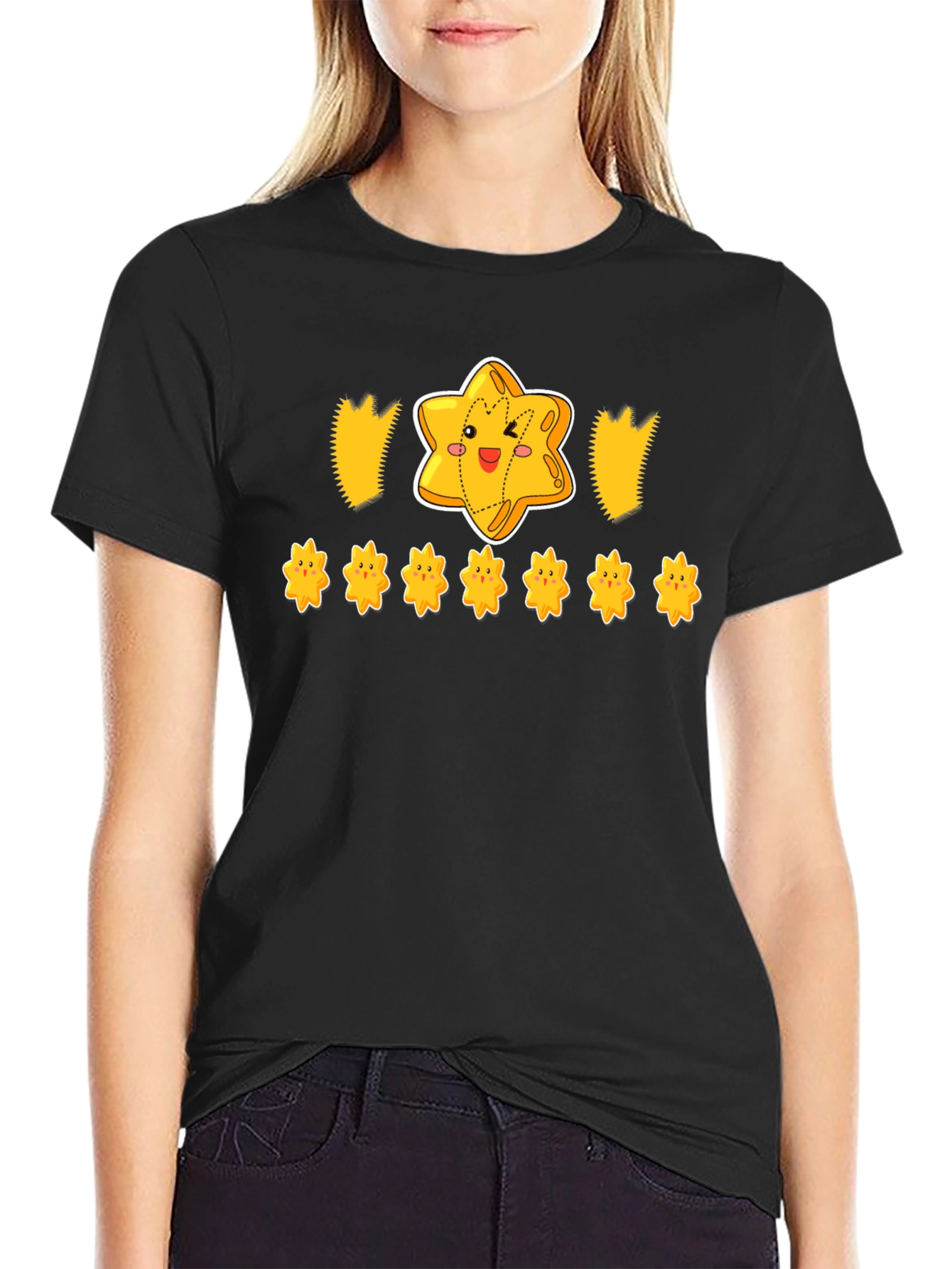 Black Kawaii Star T-Shirt - Cute Cartoon Style view 2