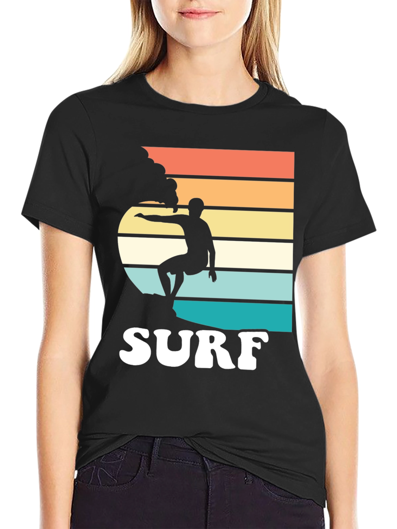 Black Retro Surf T-Shirt | Surfer Graphic Tee view 2