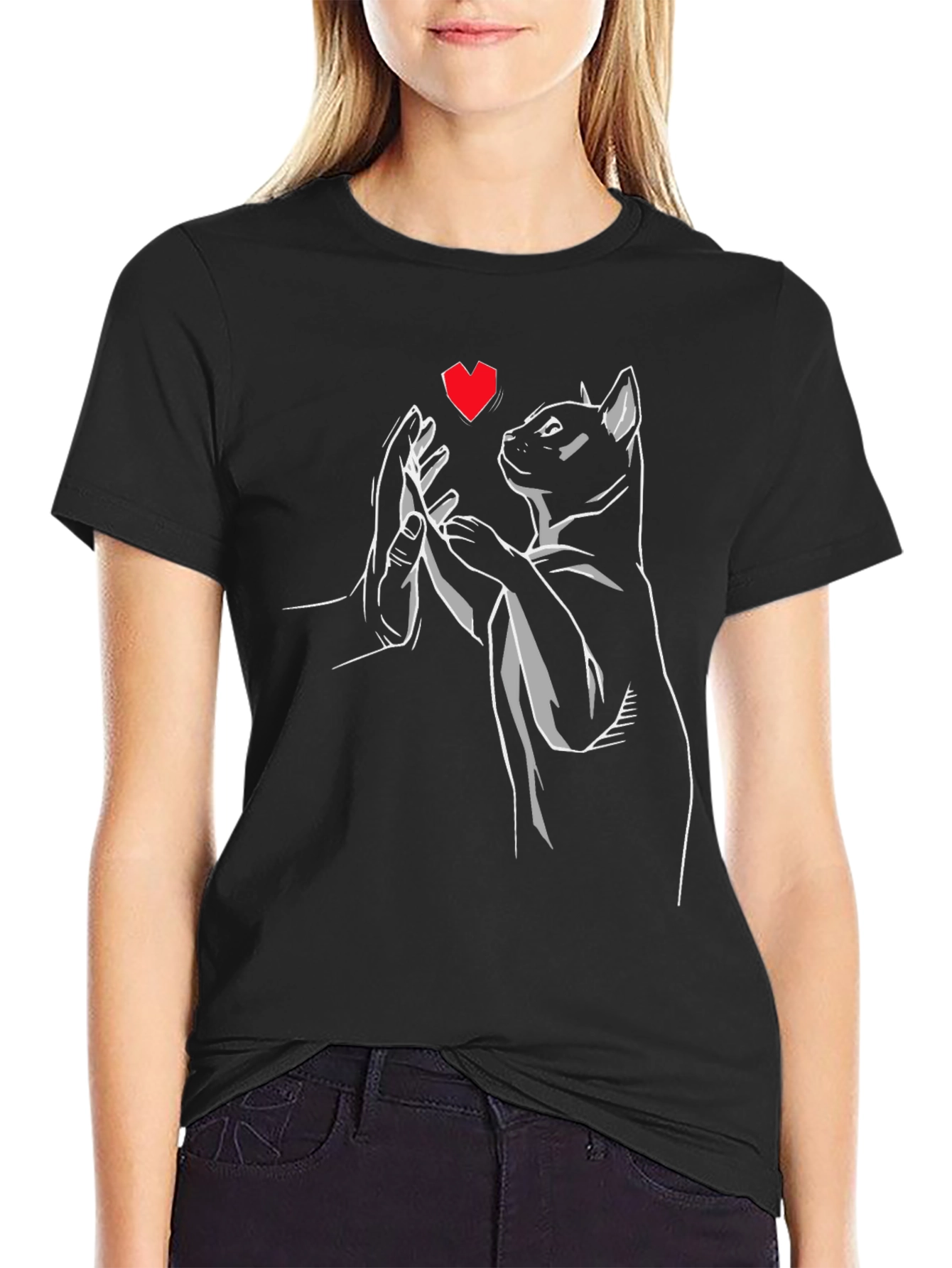 Black Cat High Five Graphic Tee - Black Cotton Blend view 2