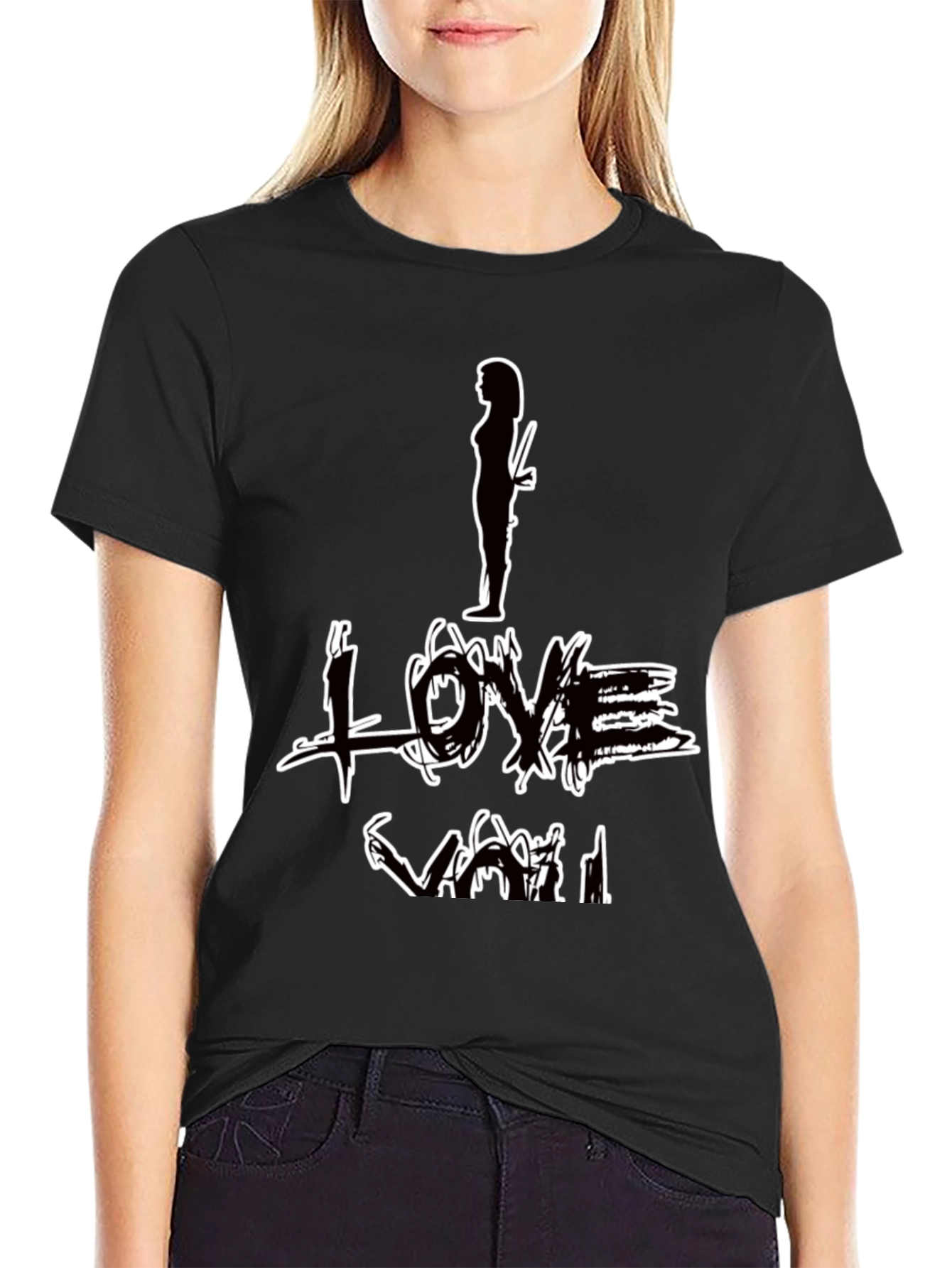 Black I Love You Graphic Print Black T-Shirt view 2