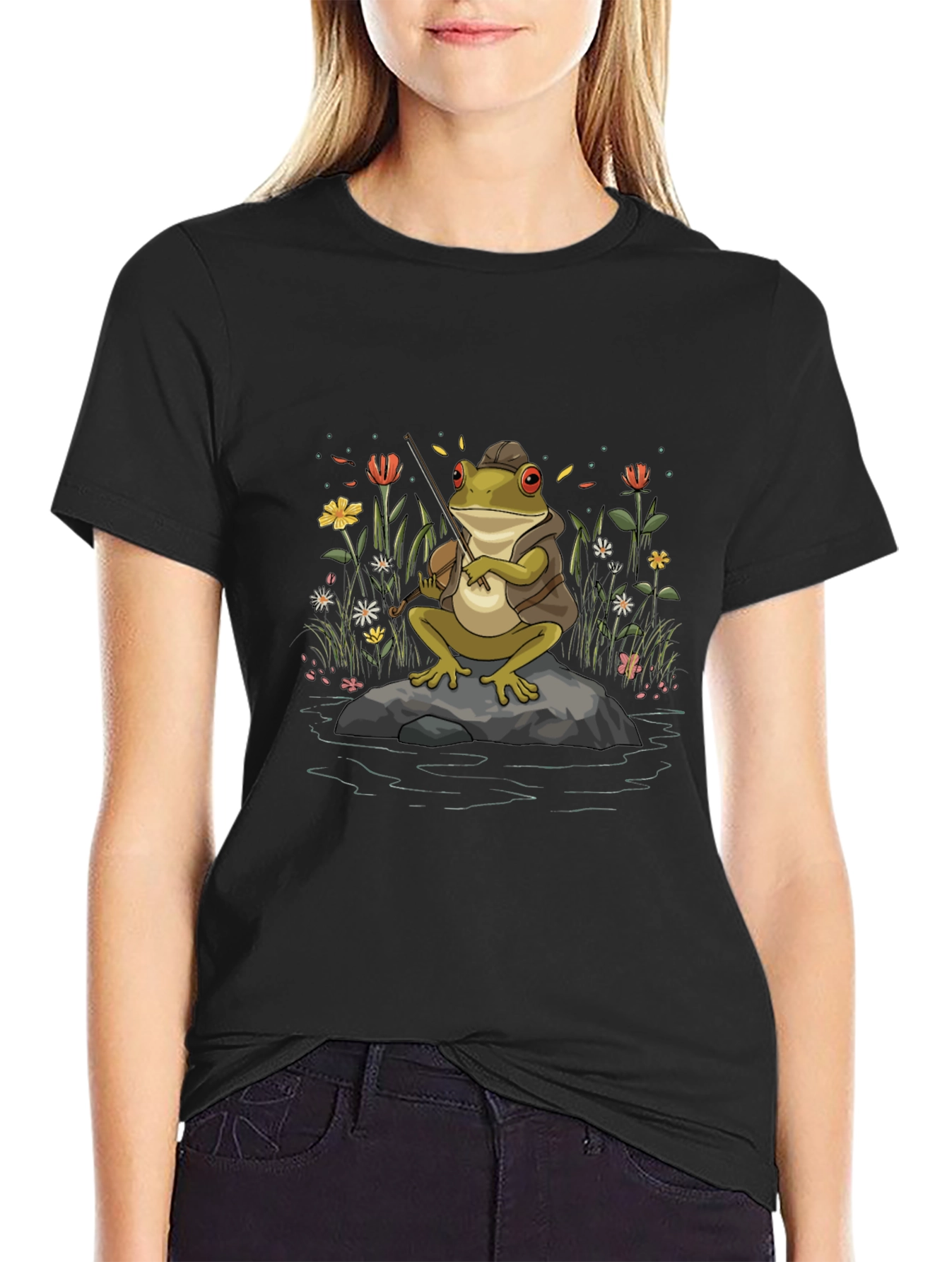 Black Frog Musician T-Shirt - Nature Inspired Tee view 2