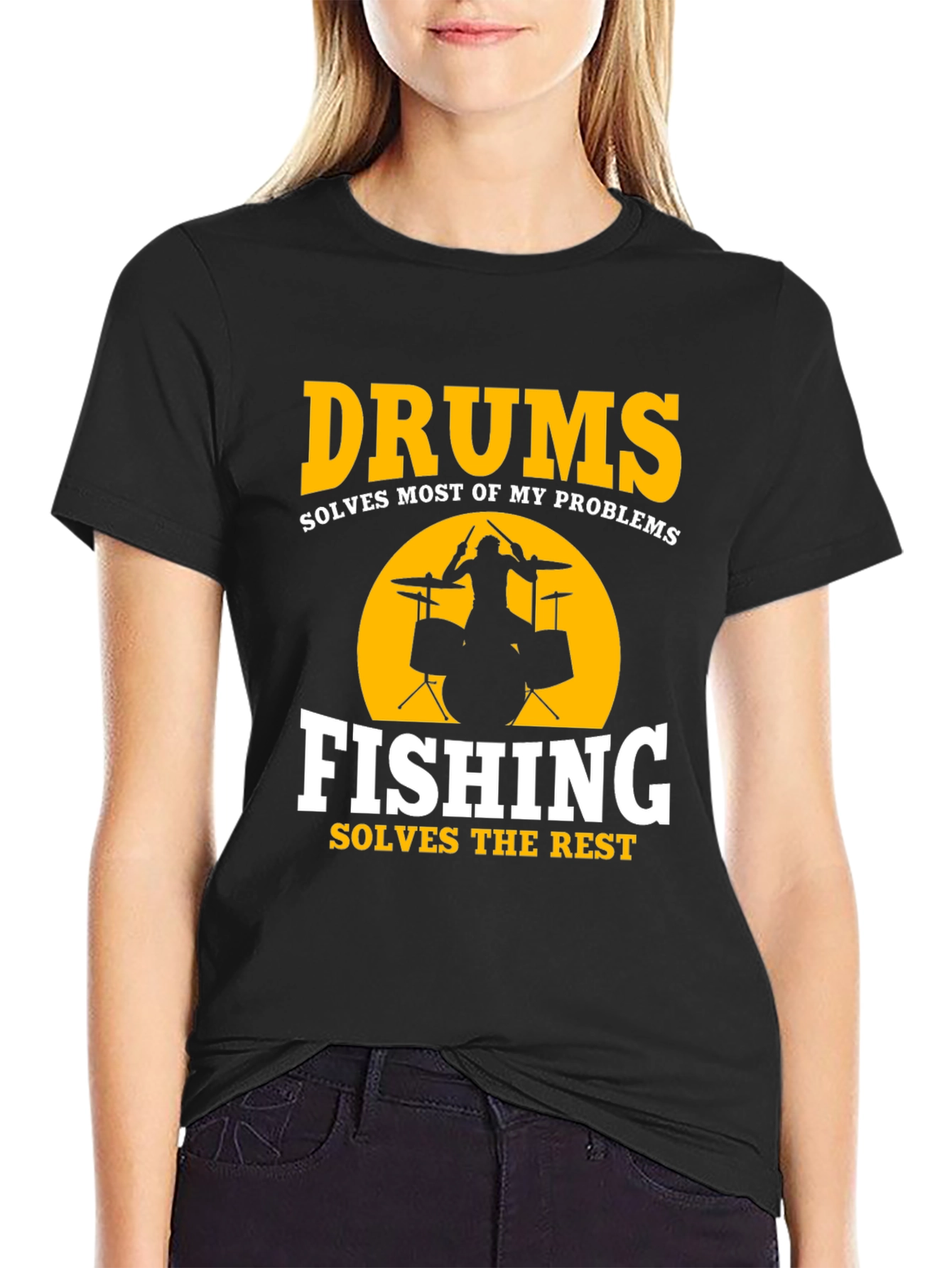 Black Drums & Fishing Solve Problems T-Shirt view 2