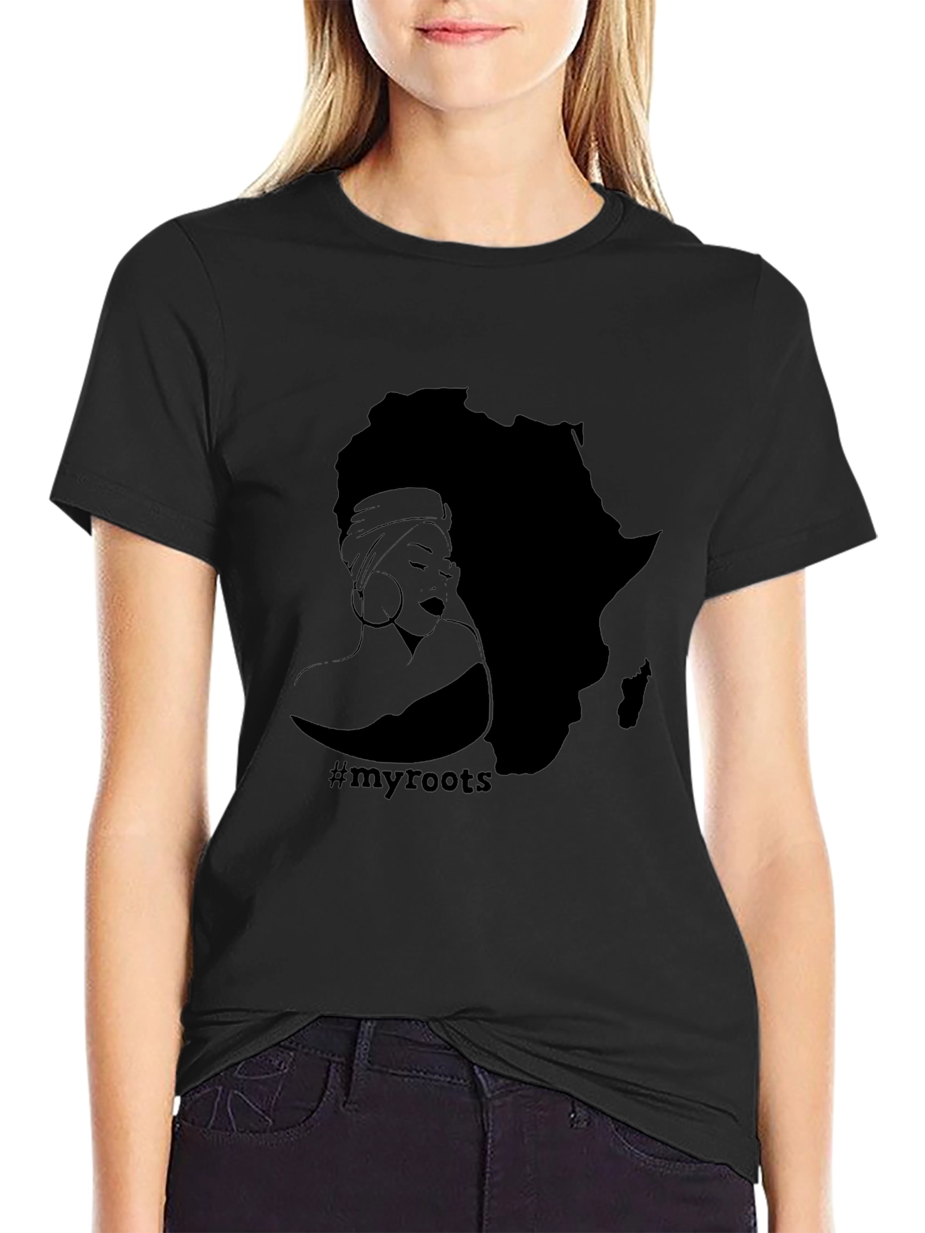 Black Afro Roots Graphic T-Shirt - Black view 2