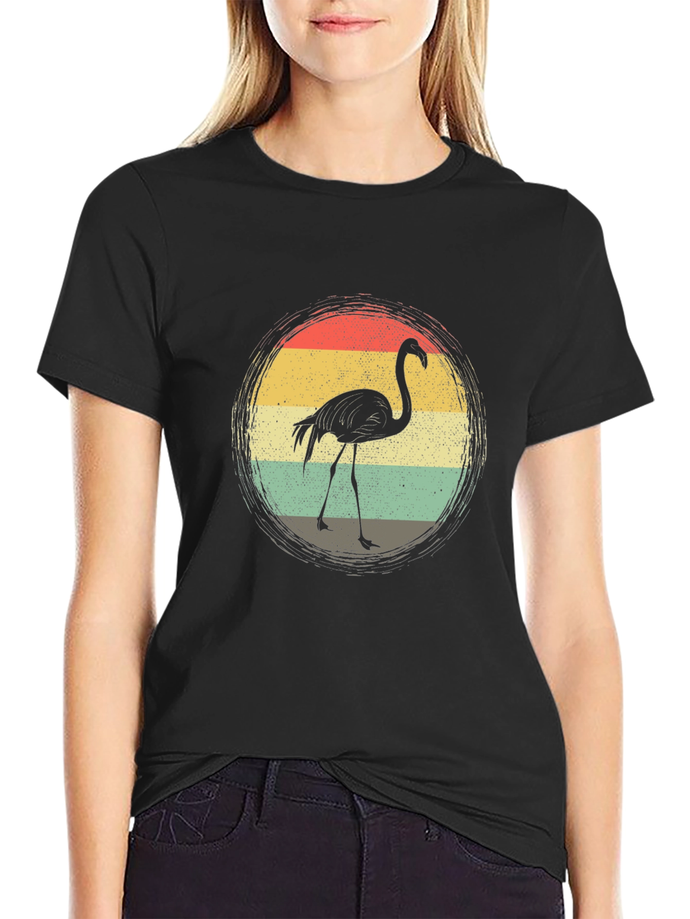 Black Retro Flamingo T-Shirt - Vintage Style Graphic Tee view 2