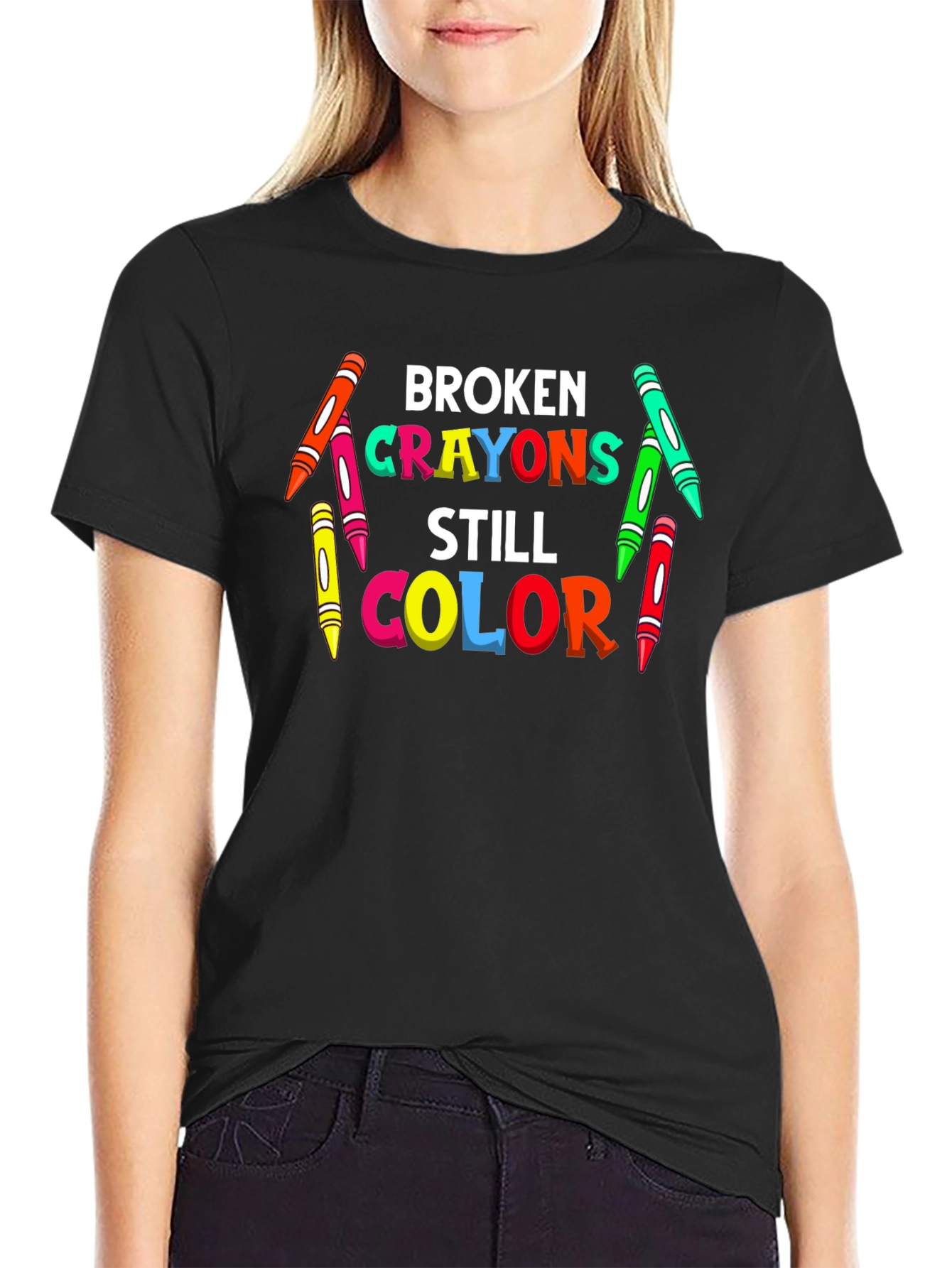 Black Broken Crayons Still Color T-Shirt view 2