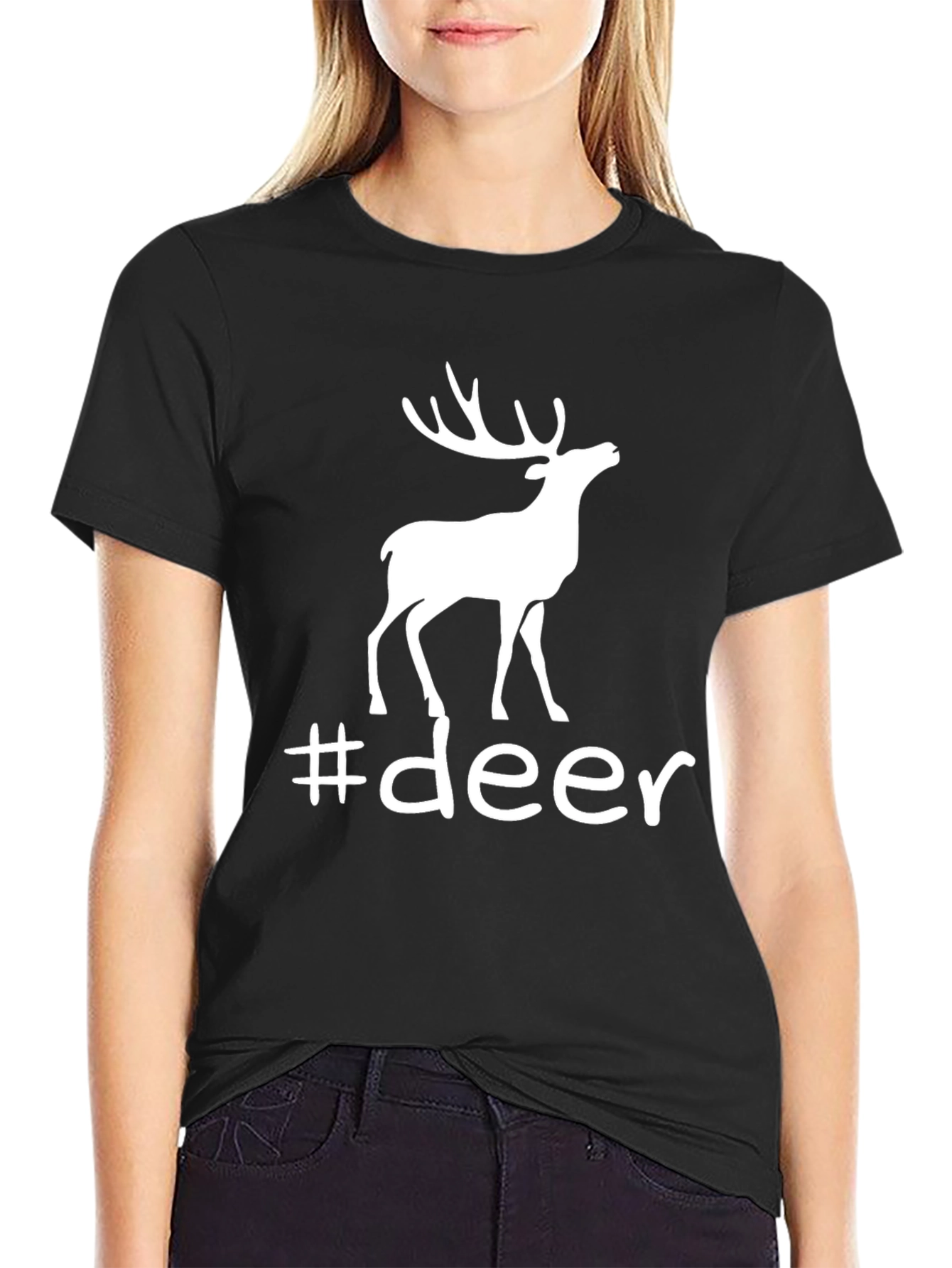 Black Stylish Deer Graphic Tee - Black view 2