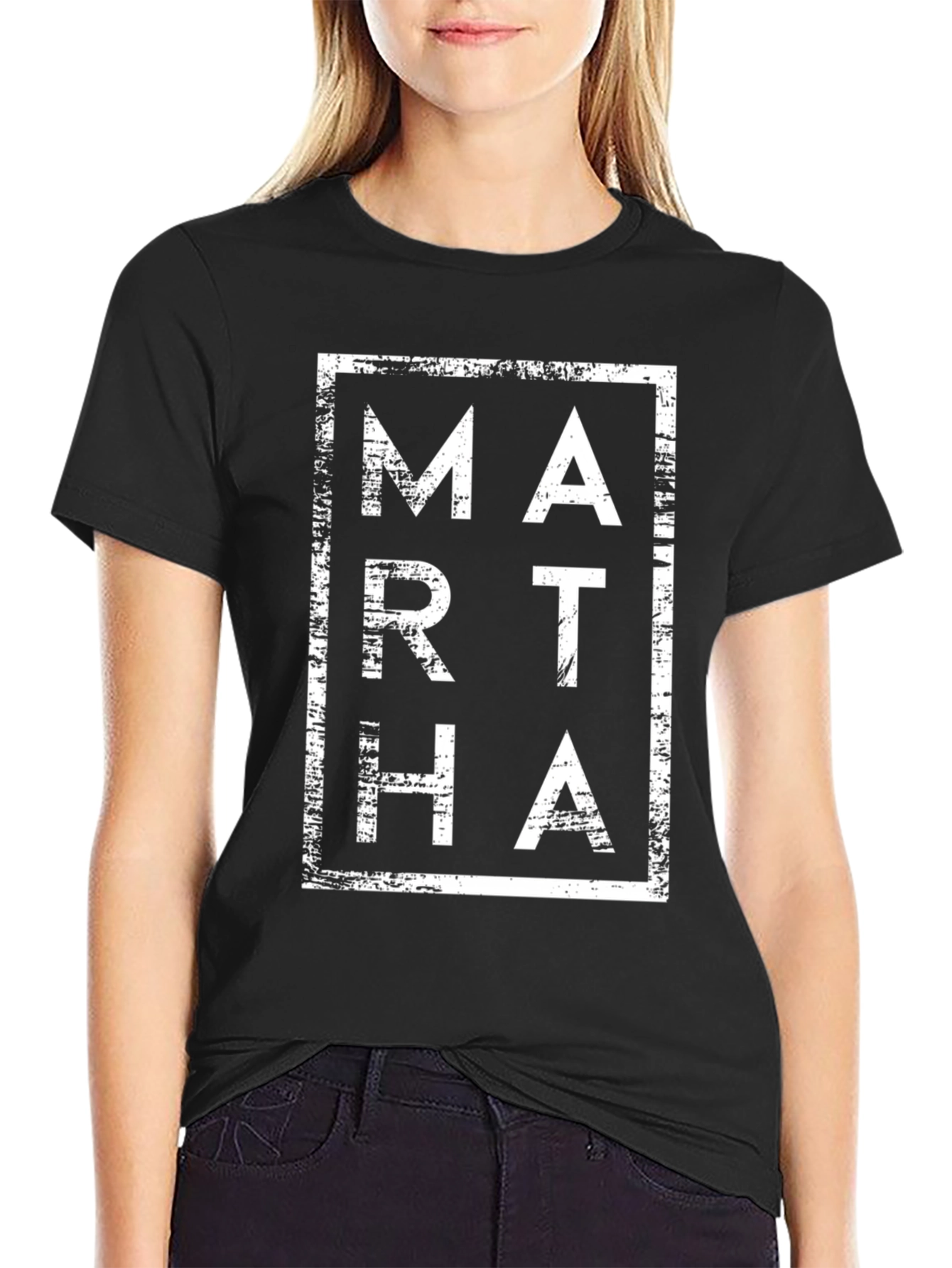 Black Martha Graphic Tee - Trendy Black Shirt view 2