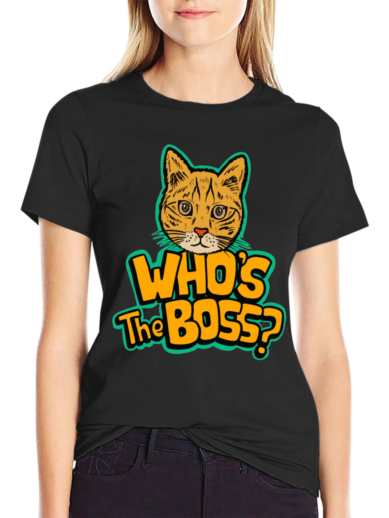 Black Who's the Boss Cat Graphic Tee view 2