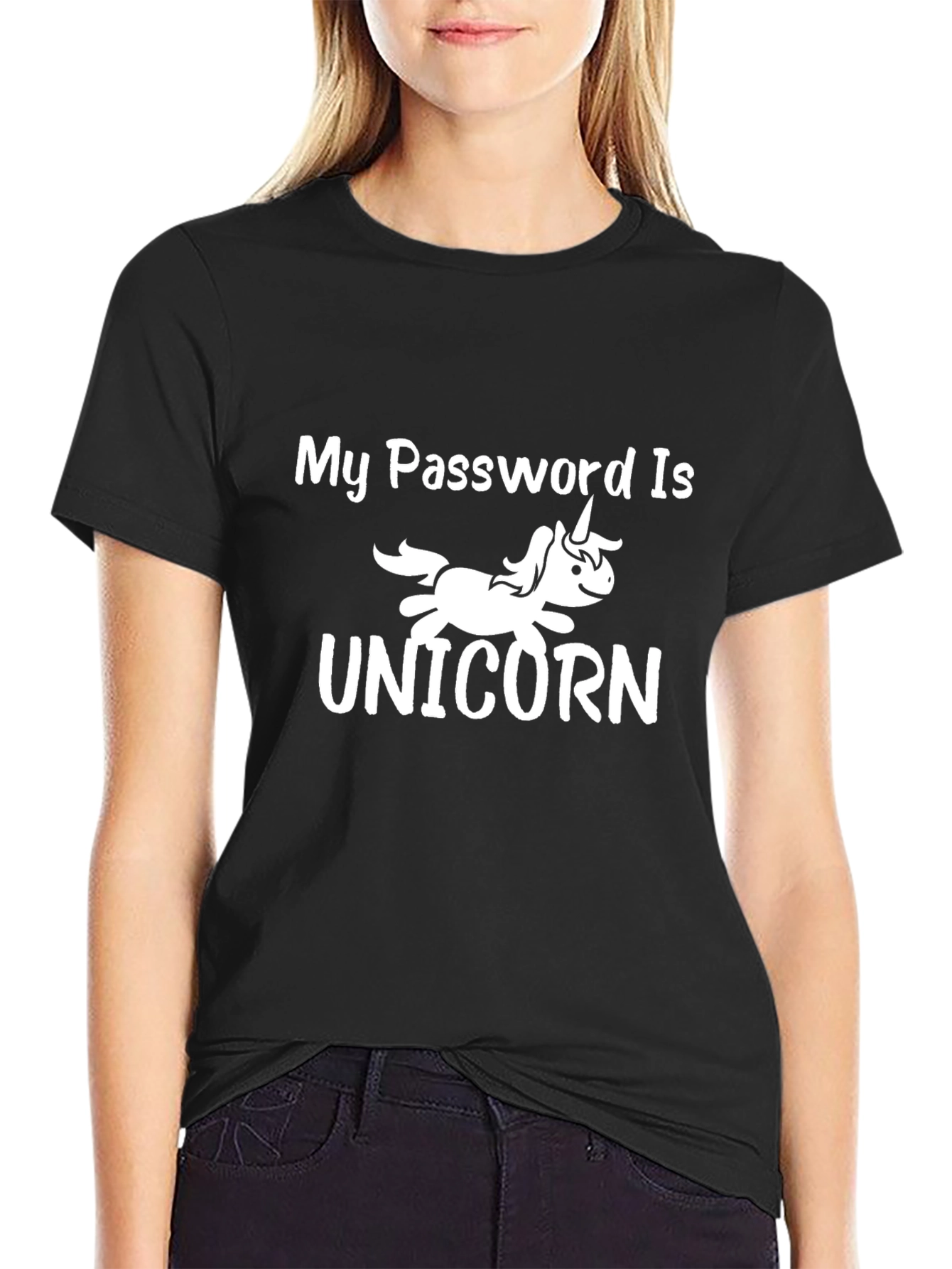 Black My Password is Unicorn Graphic T-Shirt - Black view 2