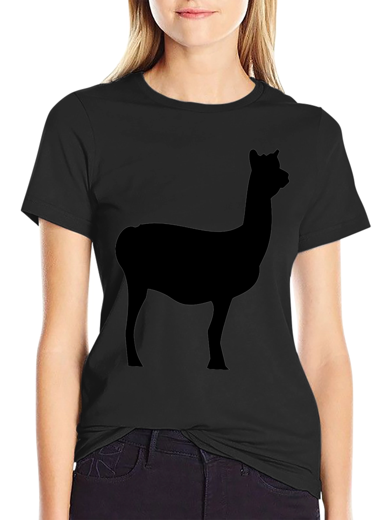 Black Men's Black T-Shirt with Alpaca Silhouette Graphic view 2