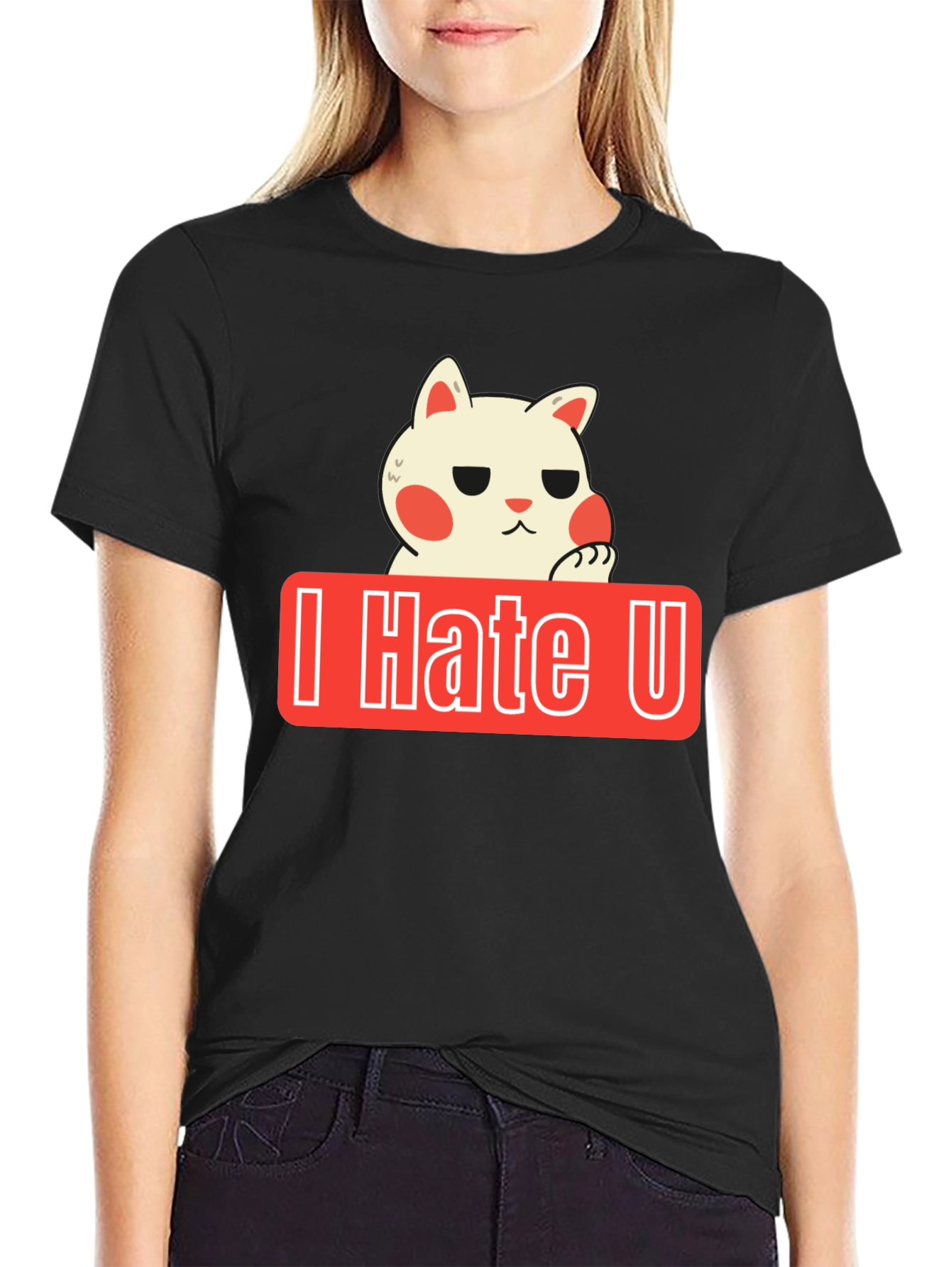 Black I Hate U Cat Graphic Tee - Funny Novelty Shirt view 2