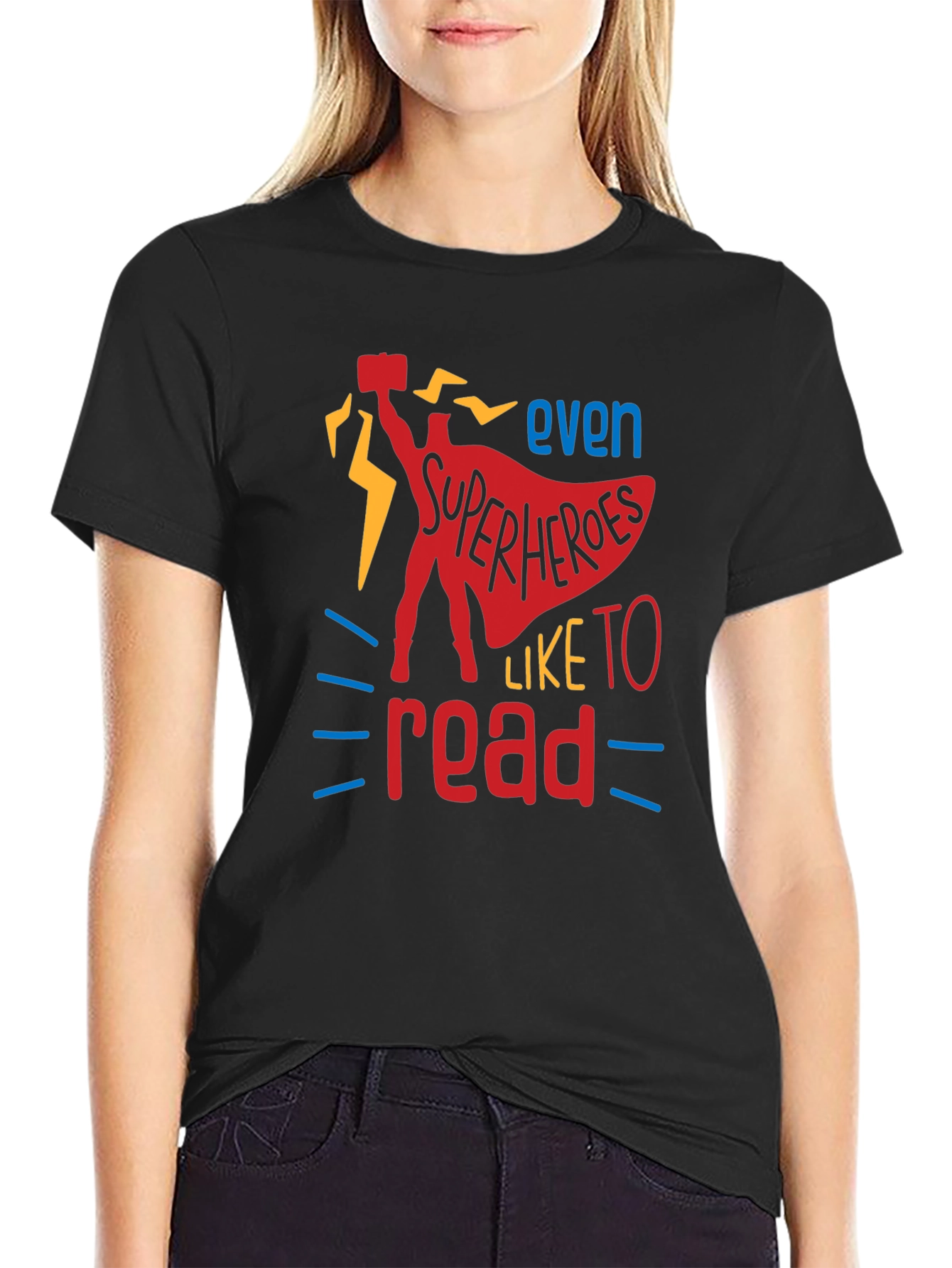 Black Superhero Reader T-Shirt - Black Graphic Tee view 2