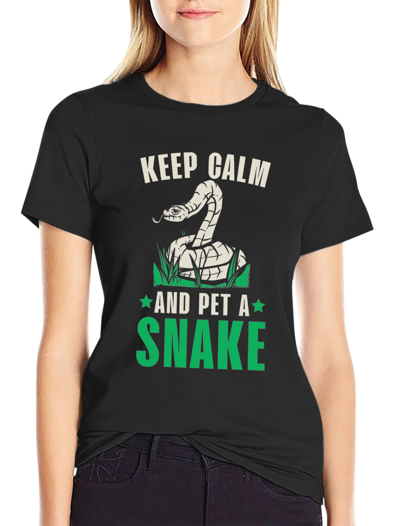 Black Keep Calm and Pet A Snake Graphic T-Shirt view 2