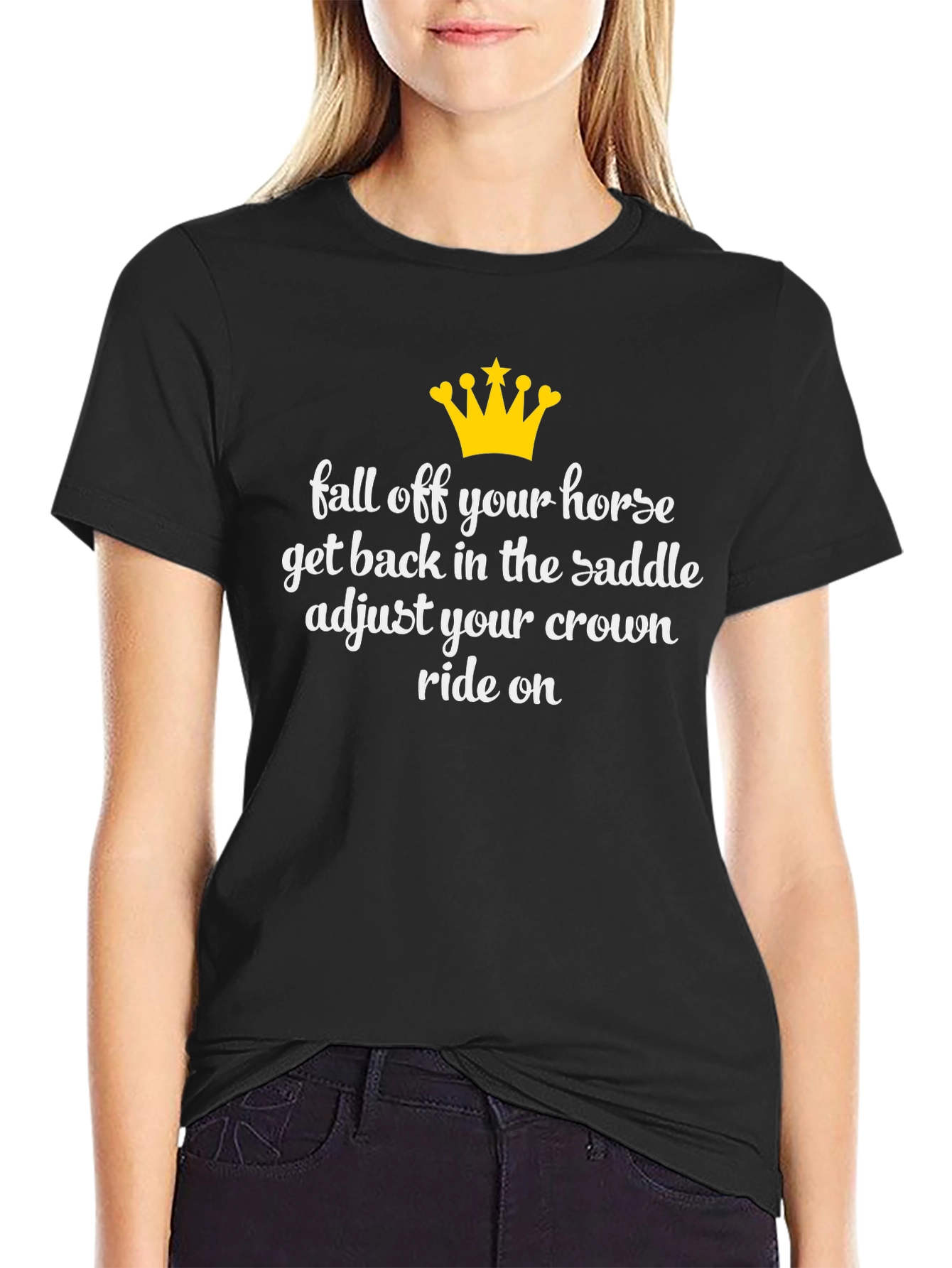 Black Fall Off Your Horse T-Shirt - Equestrian Humor view 2