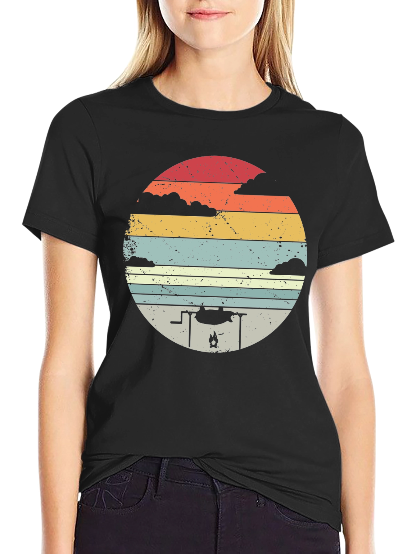 Black Retro Campfire T-Shirt - Outdoor Adventure Tee view 2