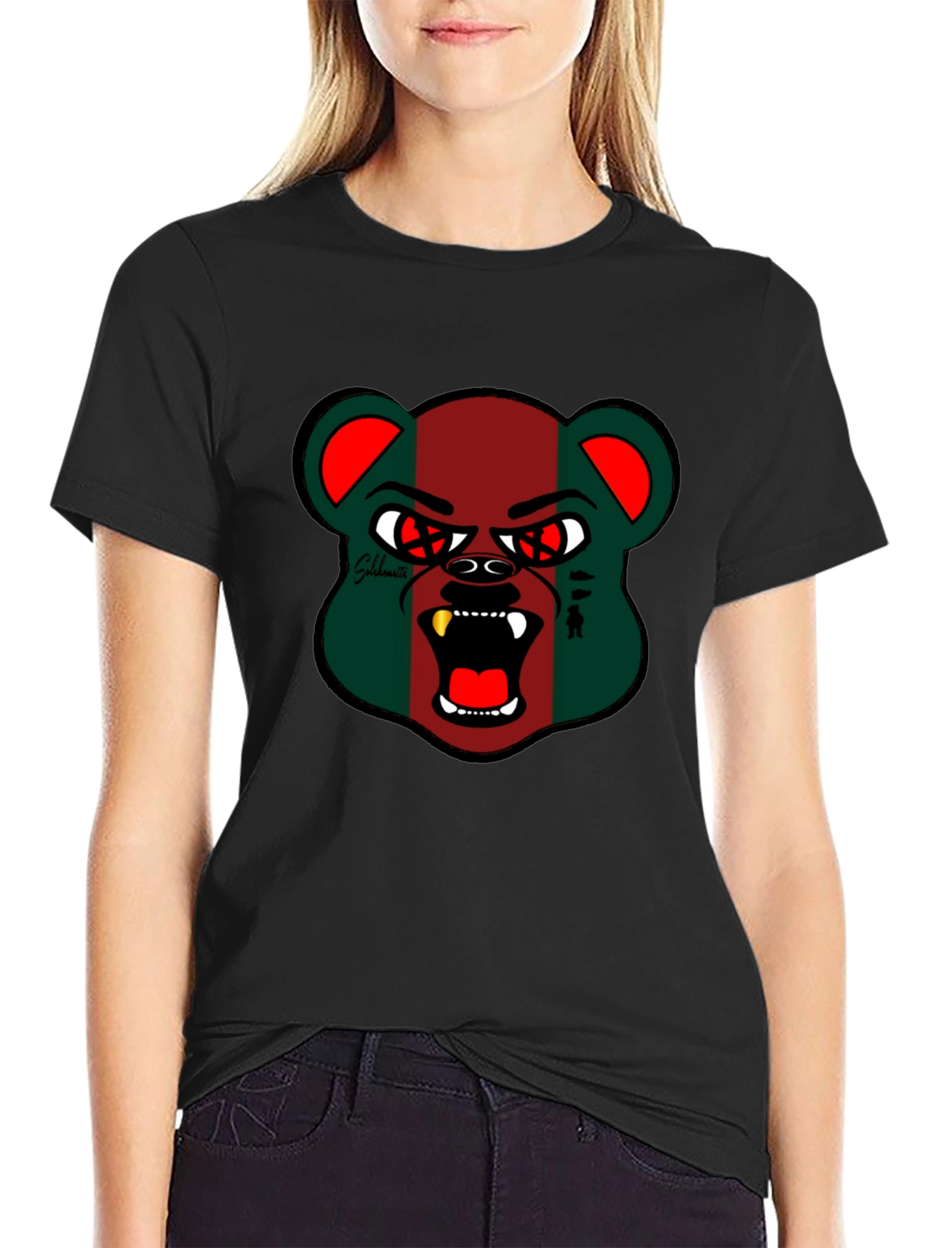 Black Men's Black Graphic Tee - Bear Design view 2