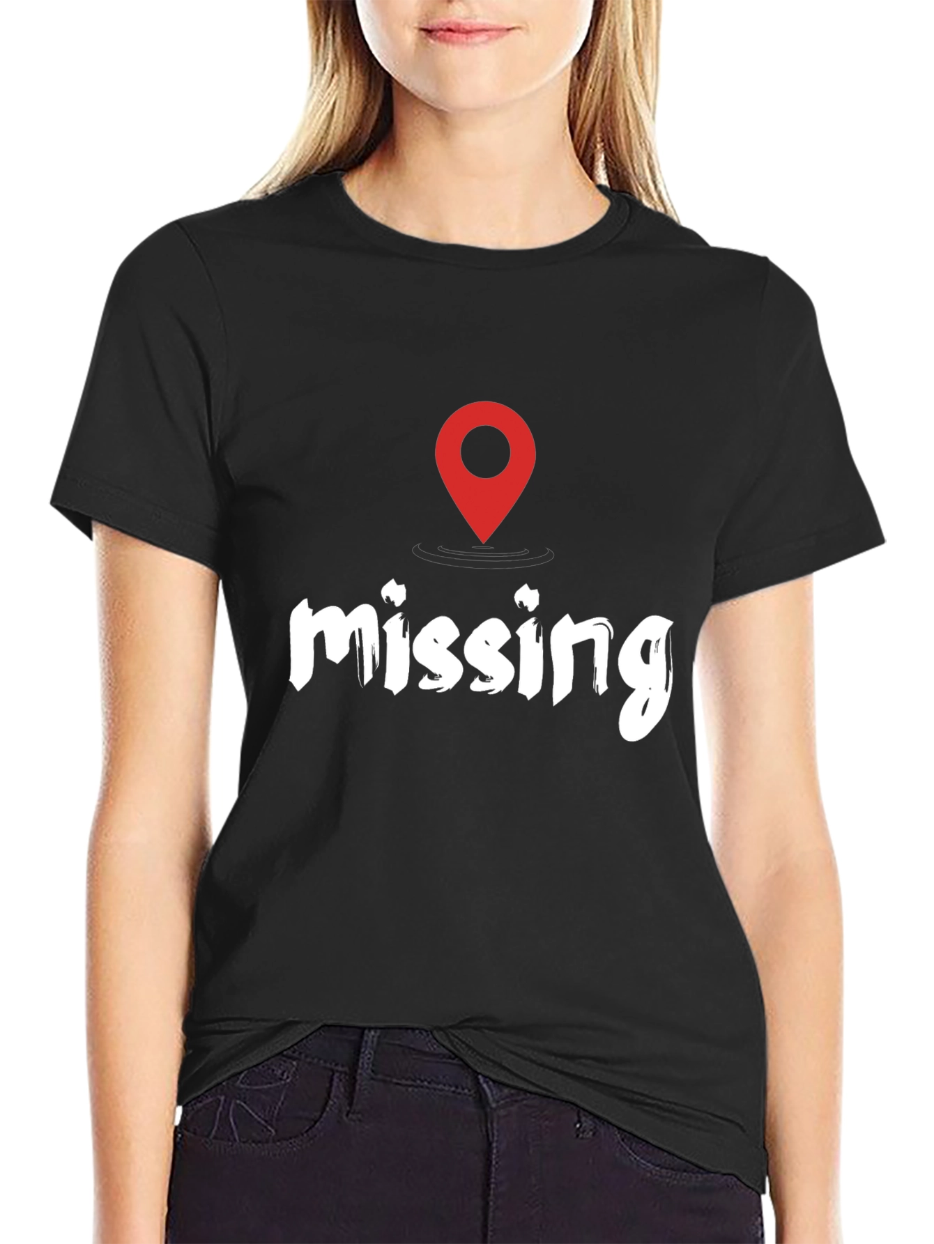 Black Missing You Location T-Shirt - Black Casual Tee view 2