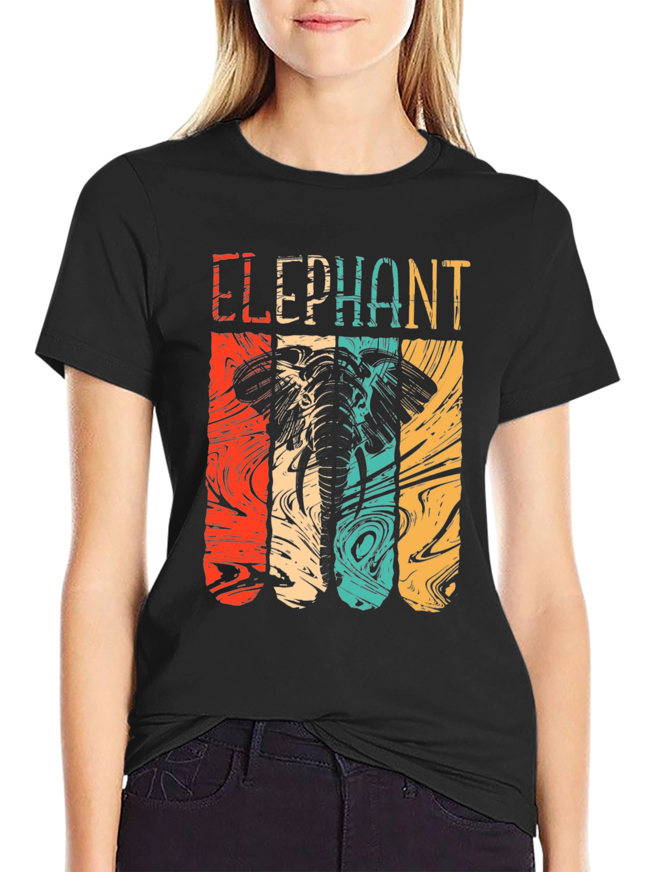 Black Retro Elephant Graphic Tee - Stylish Animal Lover Shirt view 2