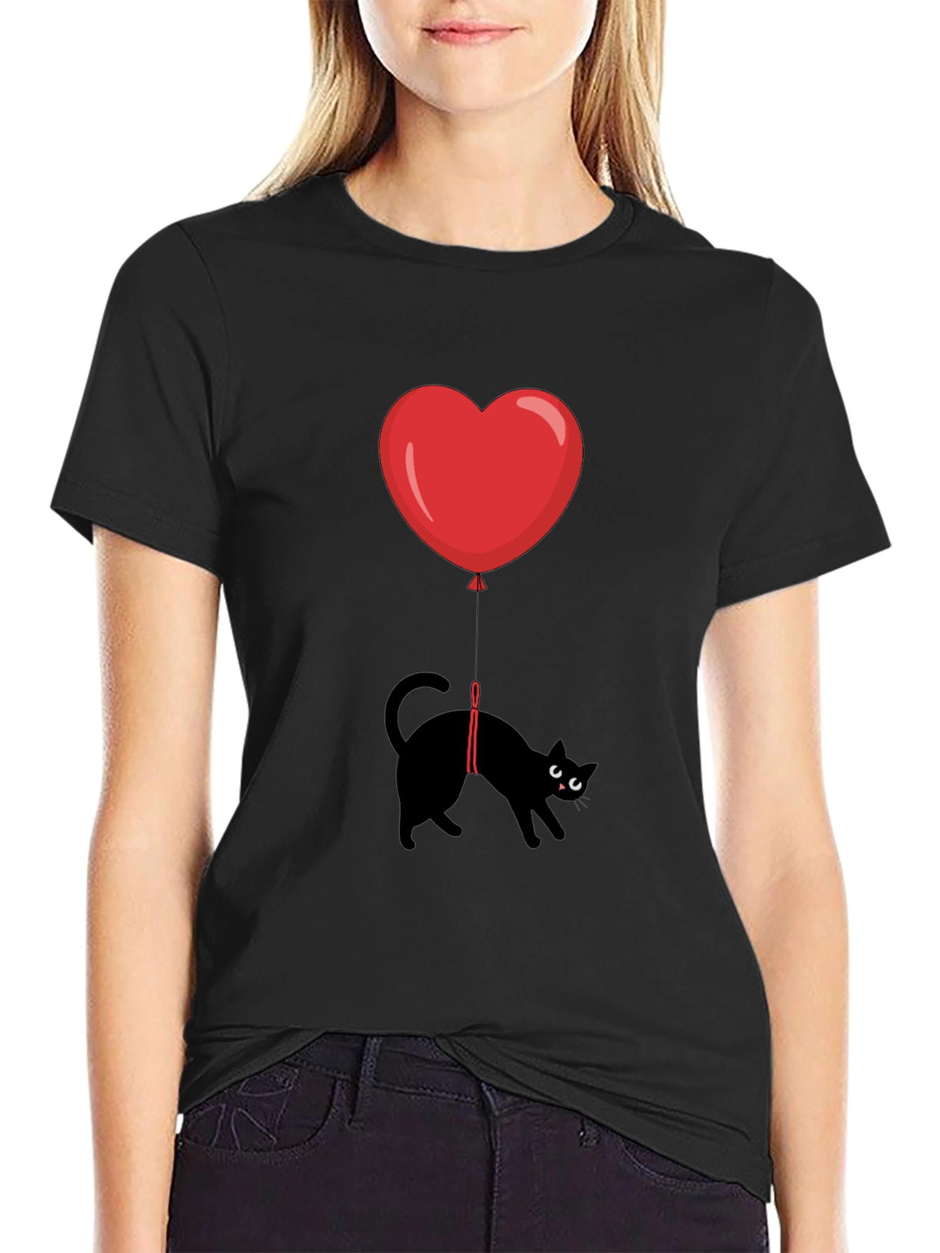 Black Black Cat Heart Balloon T-Shirt view 2