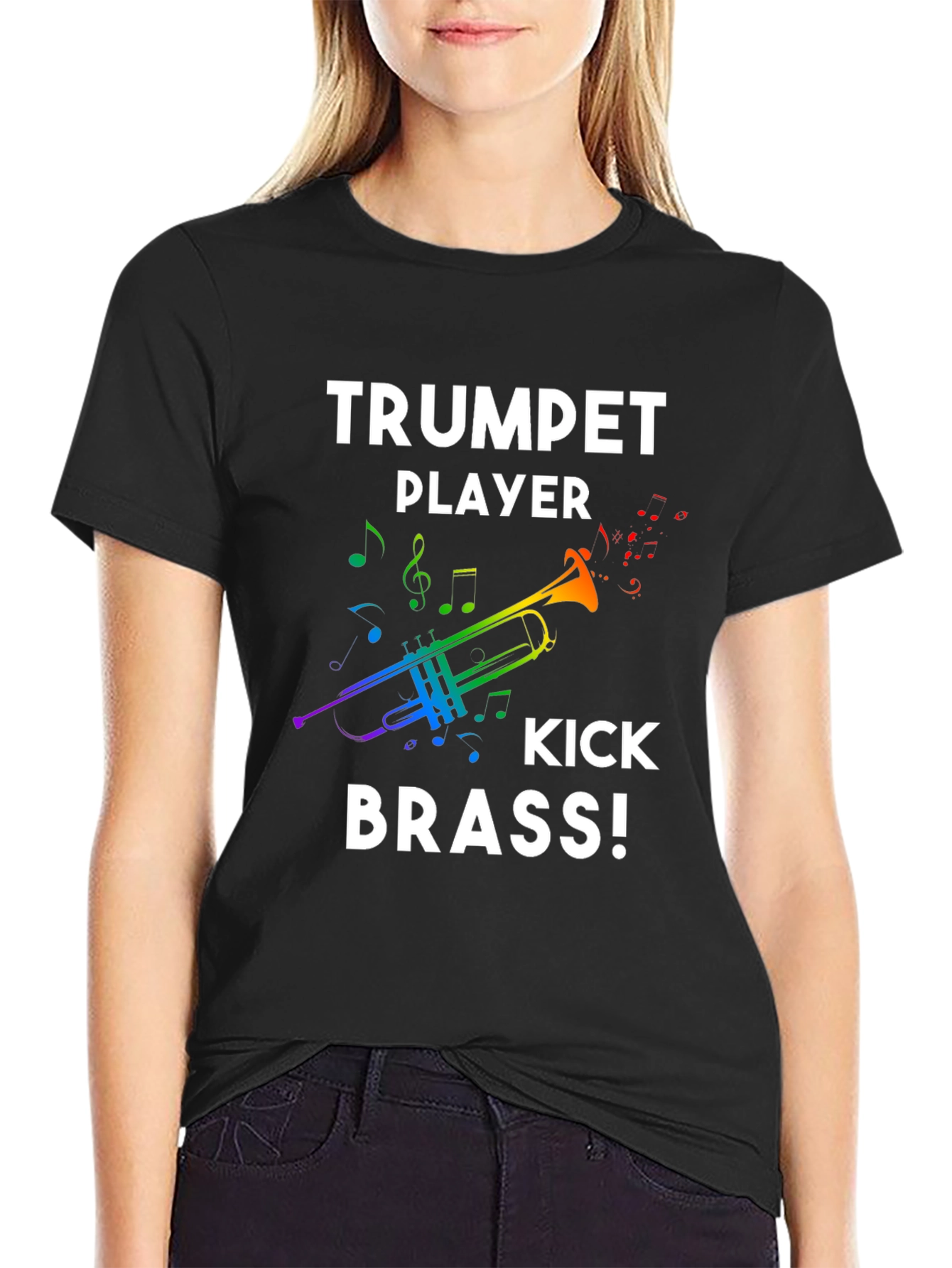 Black Trumpet Player Kick Brass! Black T-Shirt view 2