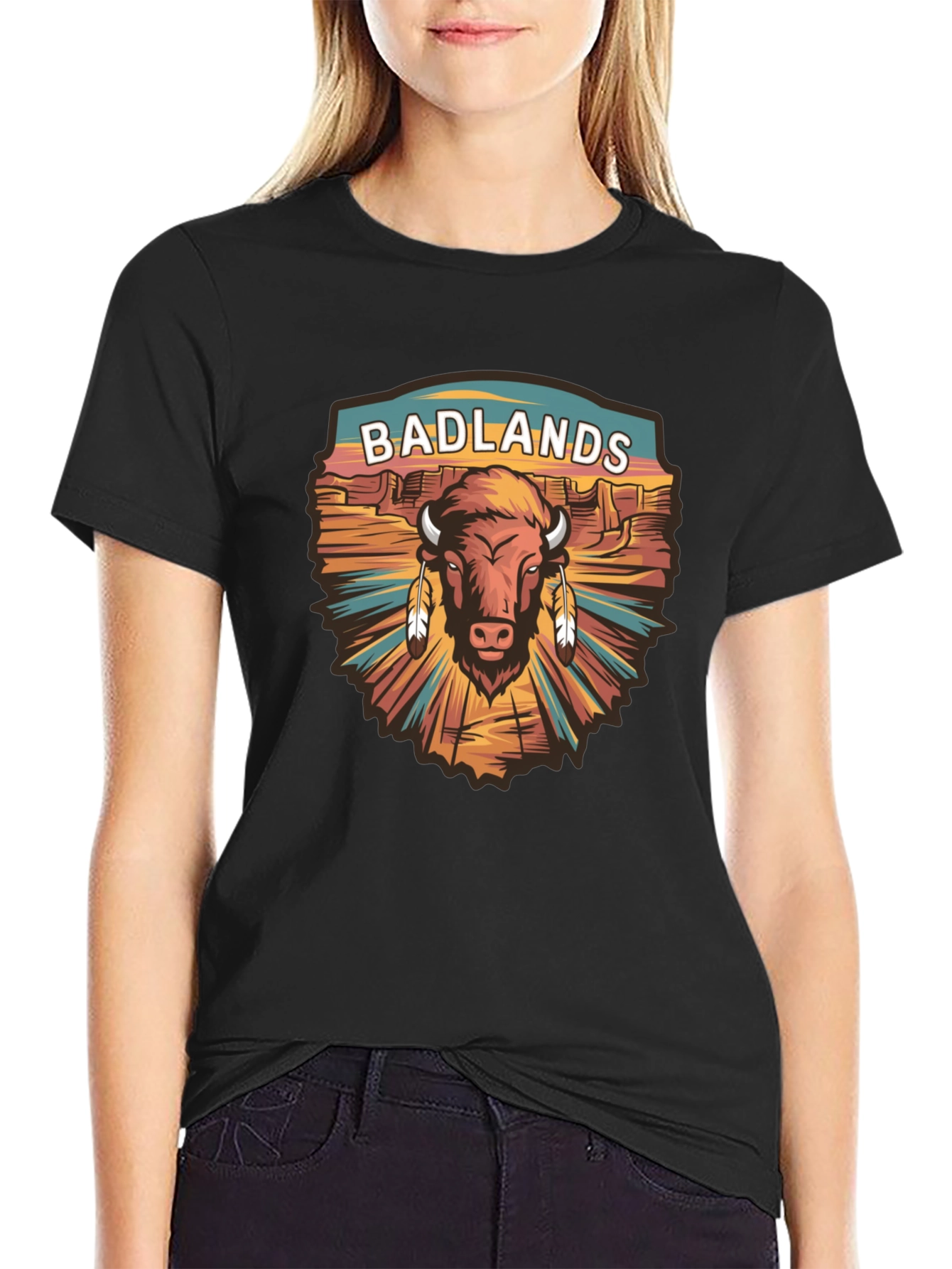 Black Badlands Bison Graphic Tee - Black Cotton T-Shirt view 2