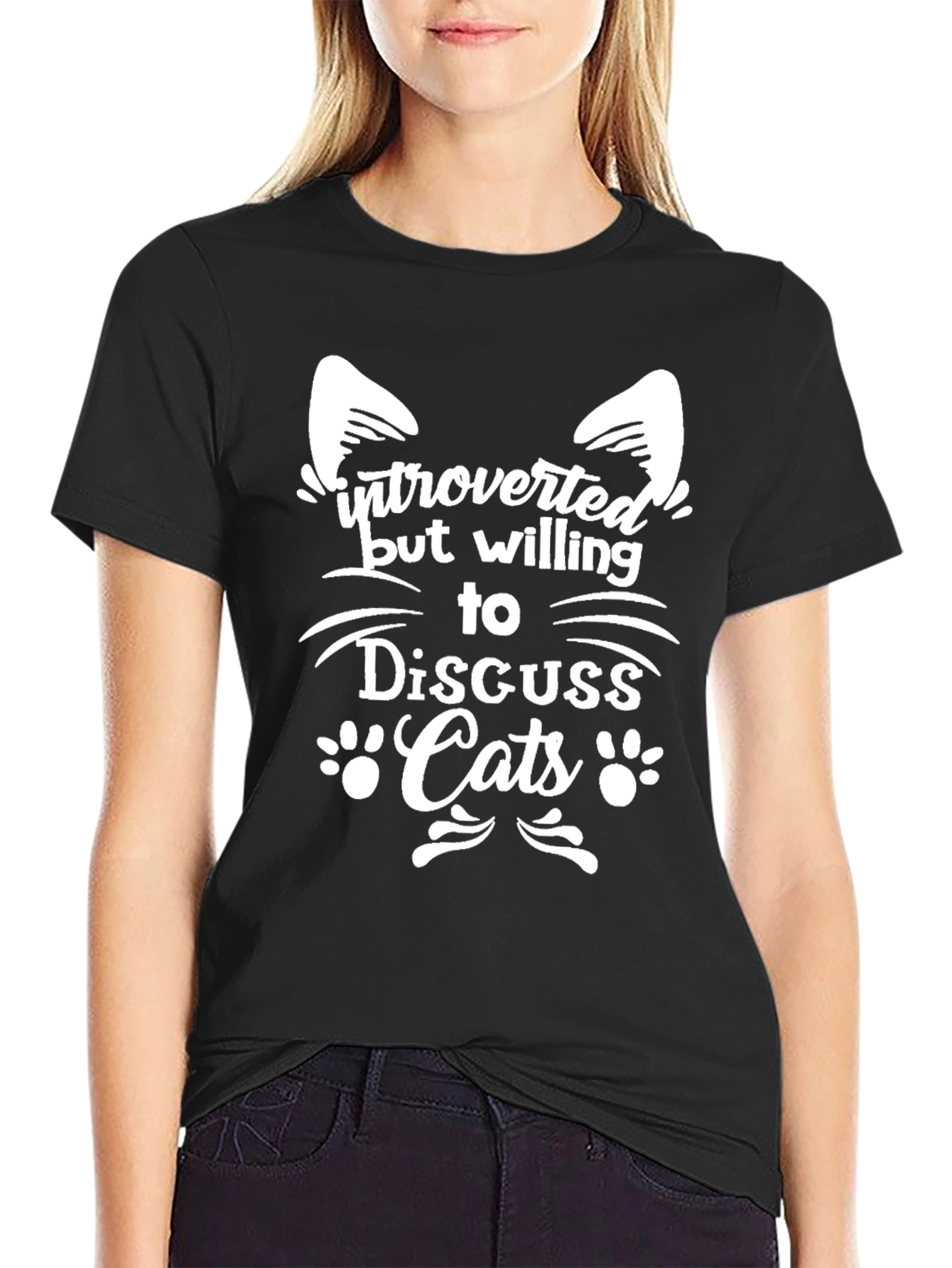 Black Introverted Cat Lover T-Shirt view 2
