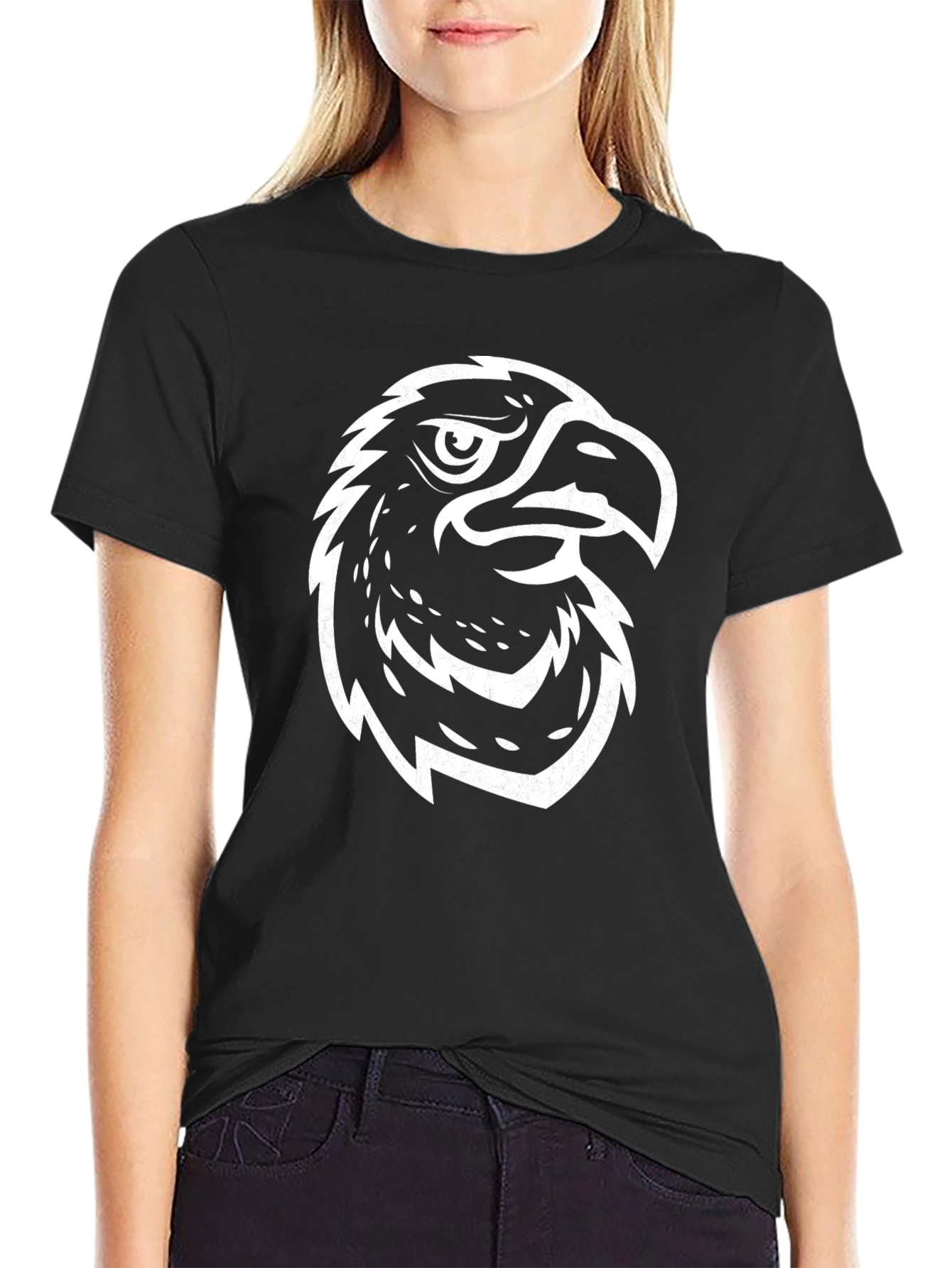 Black Bold Eagle Graphic Tee - Black Cotton Blend view 2