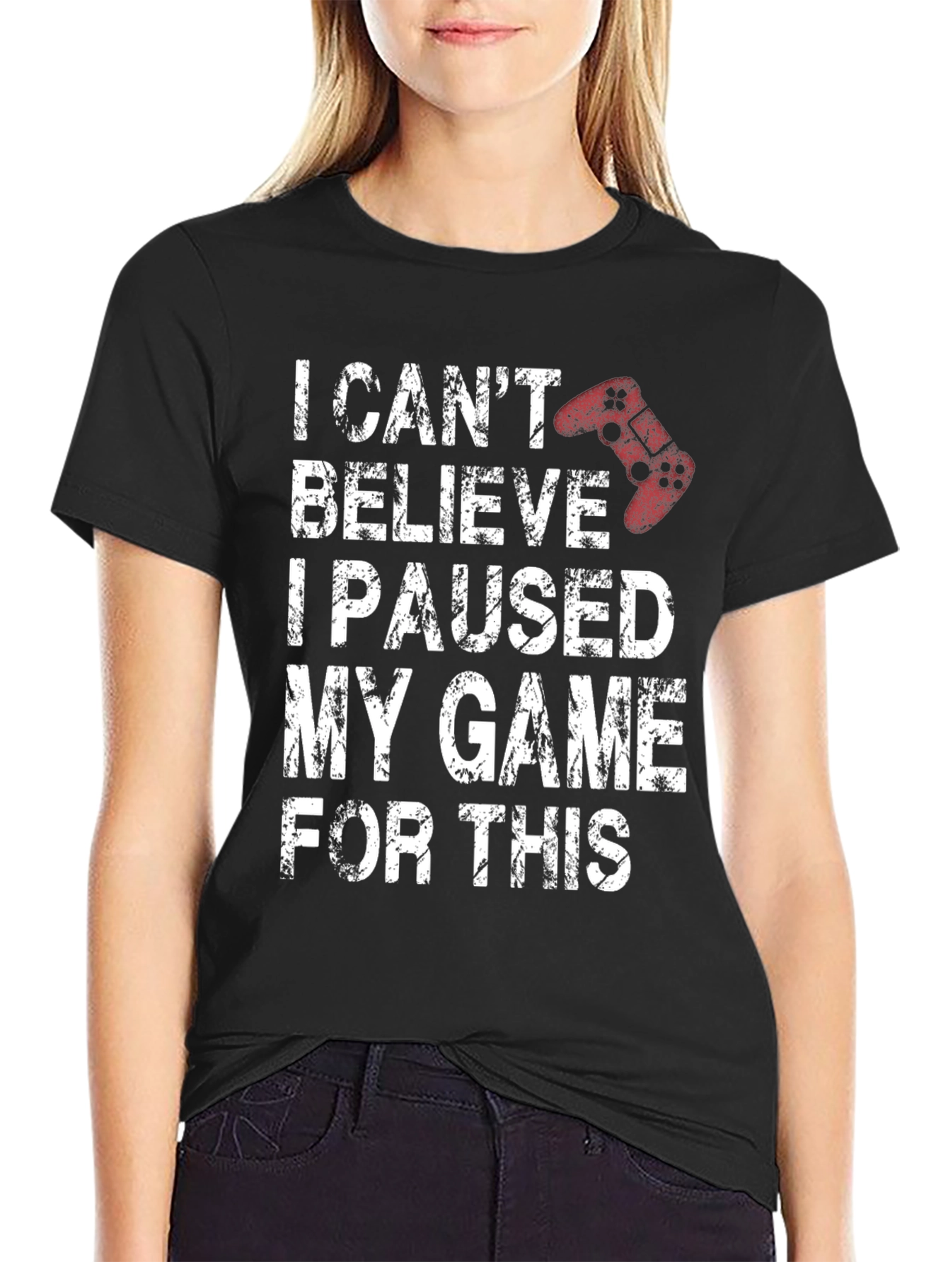 Black Gamer T-Shirt - I Paused My Game For This view 2