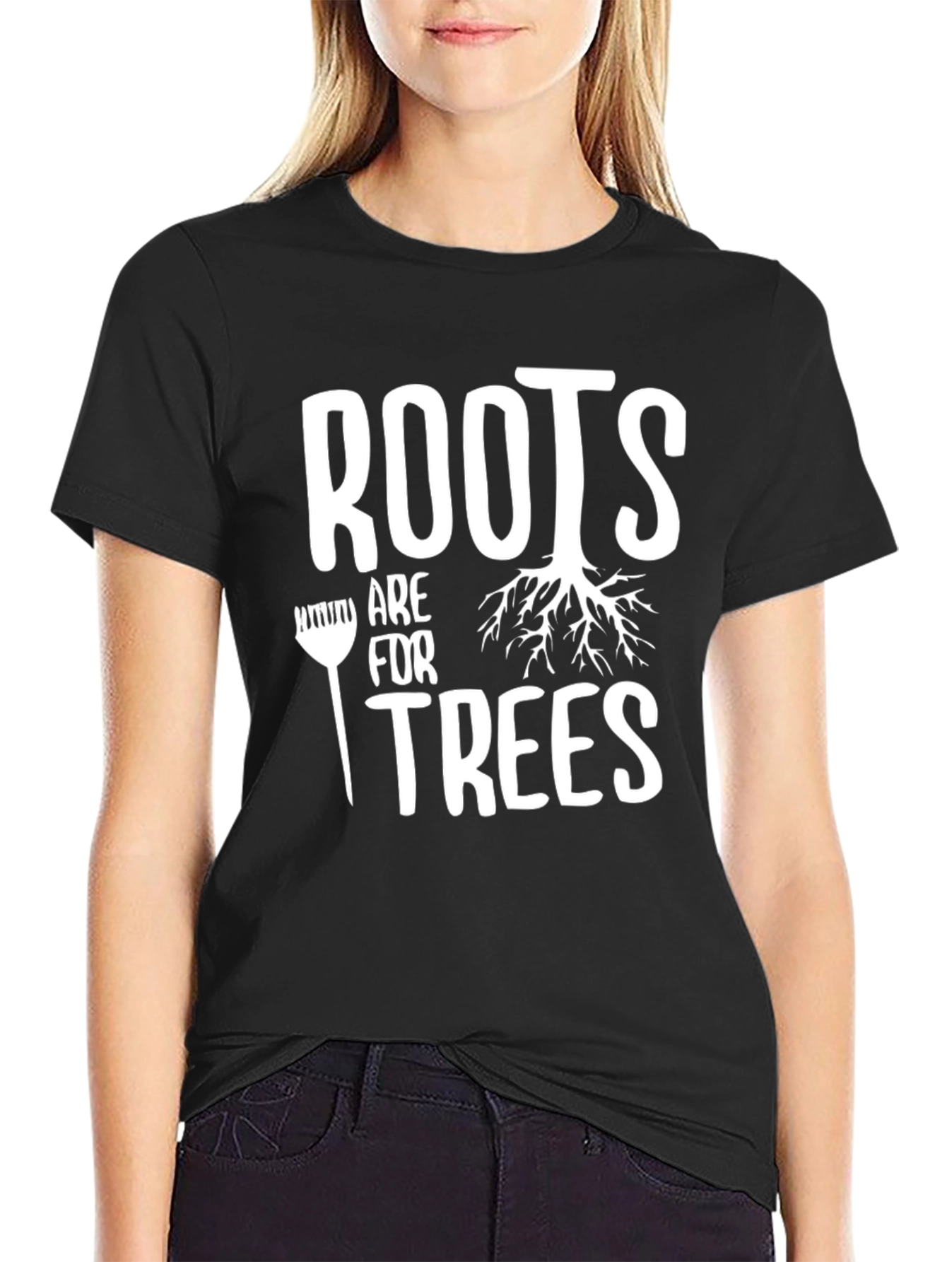 Black Roots are for Trees Graphic T-Shirt - Black Cotton Tee view 2