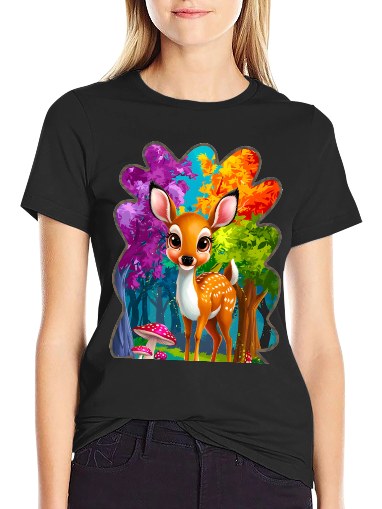 Black Cute Deer Graphic Tee view 2
