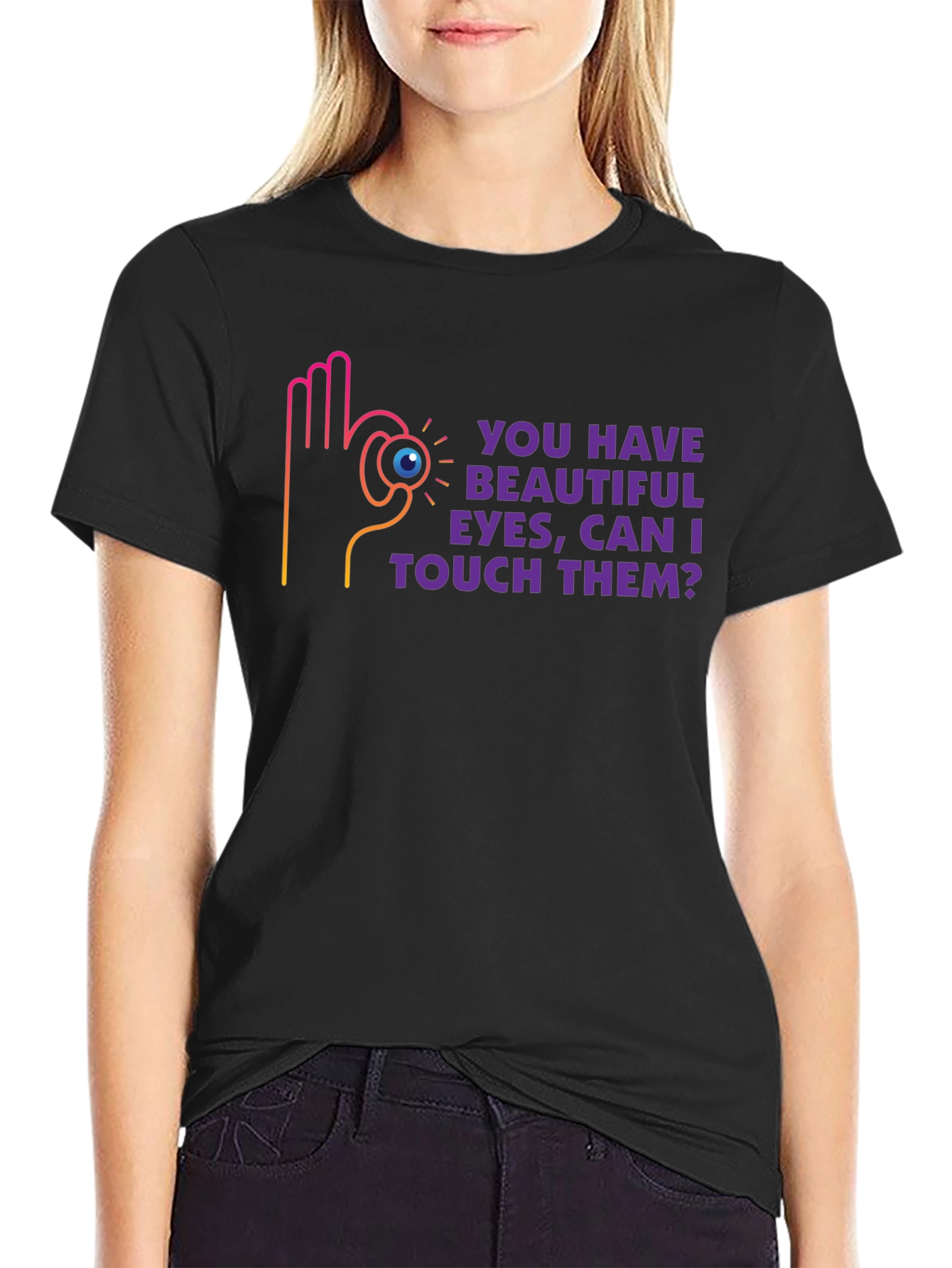 Black Humorous Graphic Tee - Beautiful Eyes Design view 2