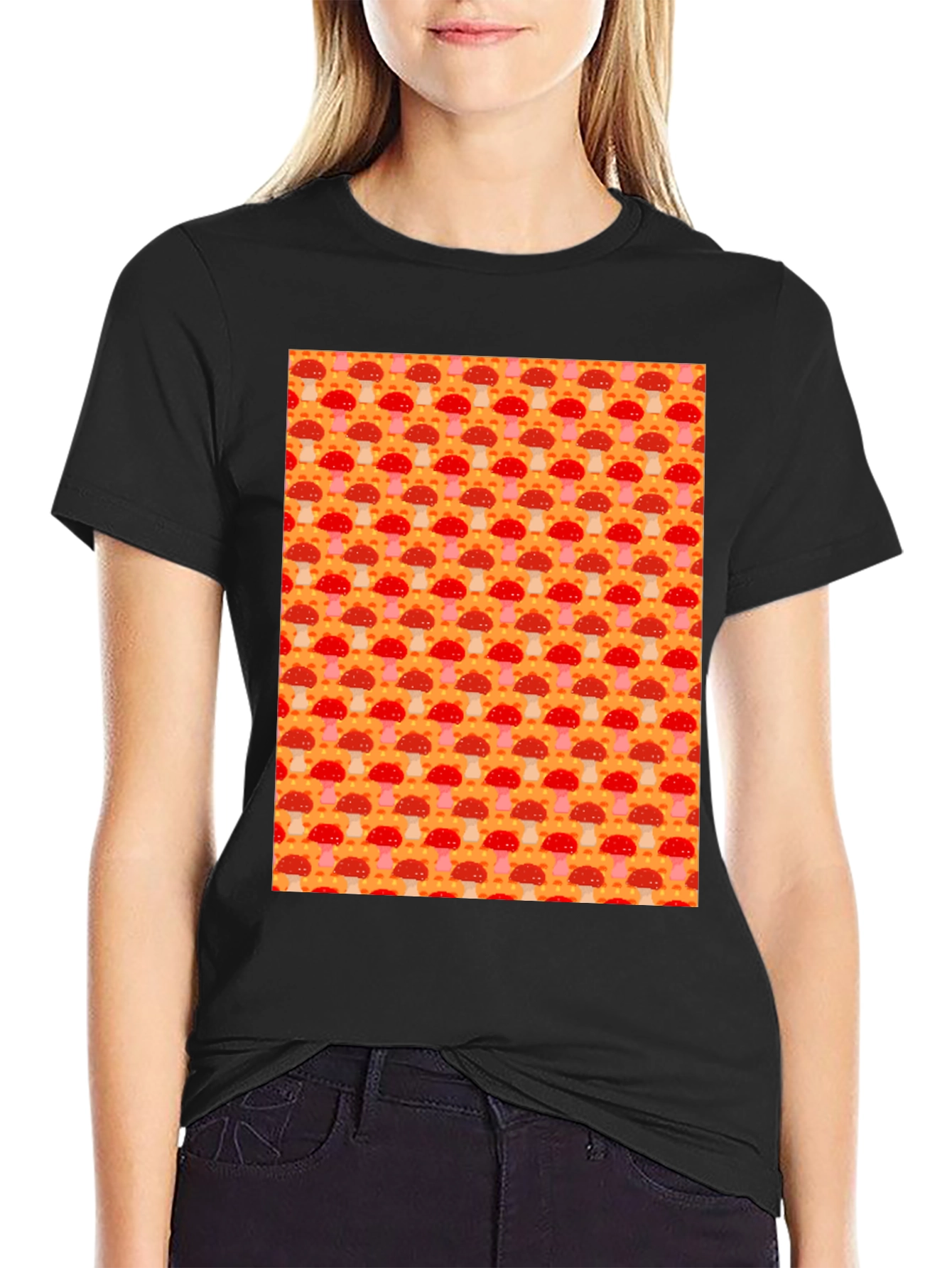 Black Mushroom Pattern Tee - Funky & Fun view 2