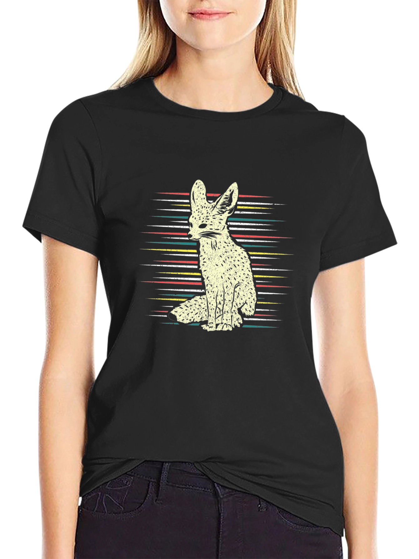 Black Retro Fennec Fox Graphic Tee - Unisex view 2