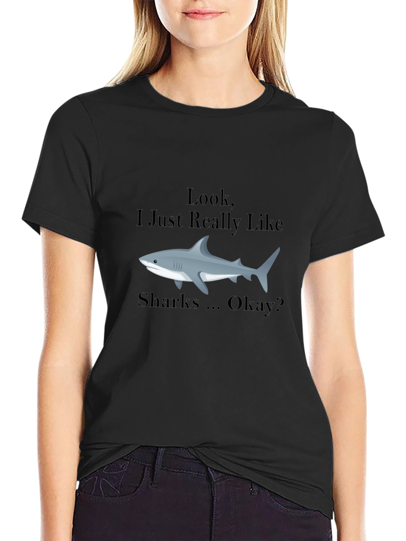 Black Shark Lover T-Shirt - "Look, I Just Really Like Sharks" view 2